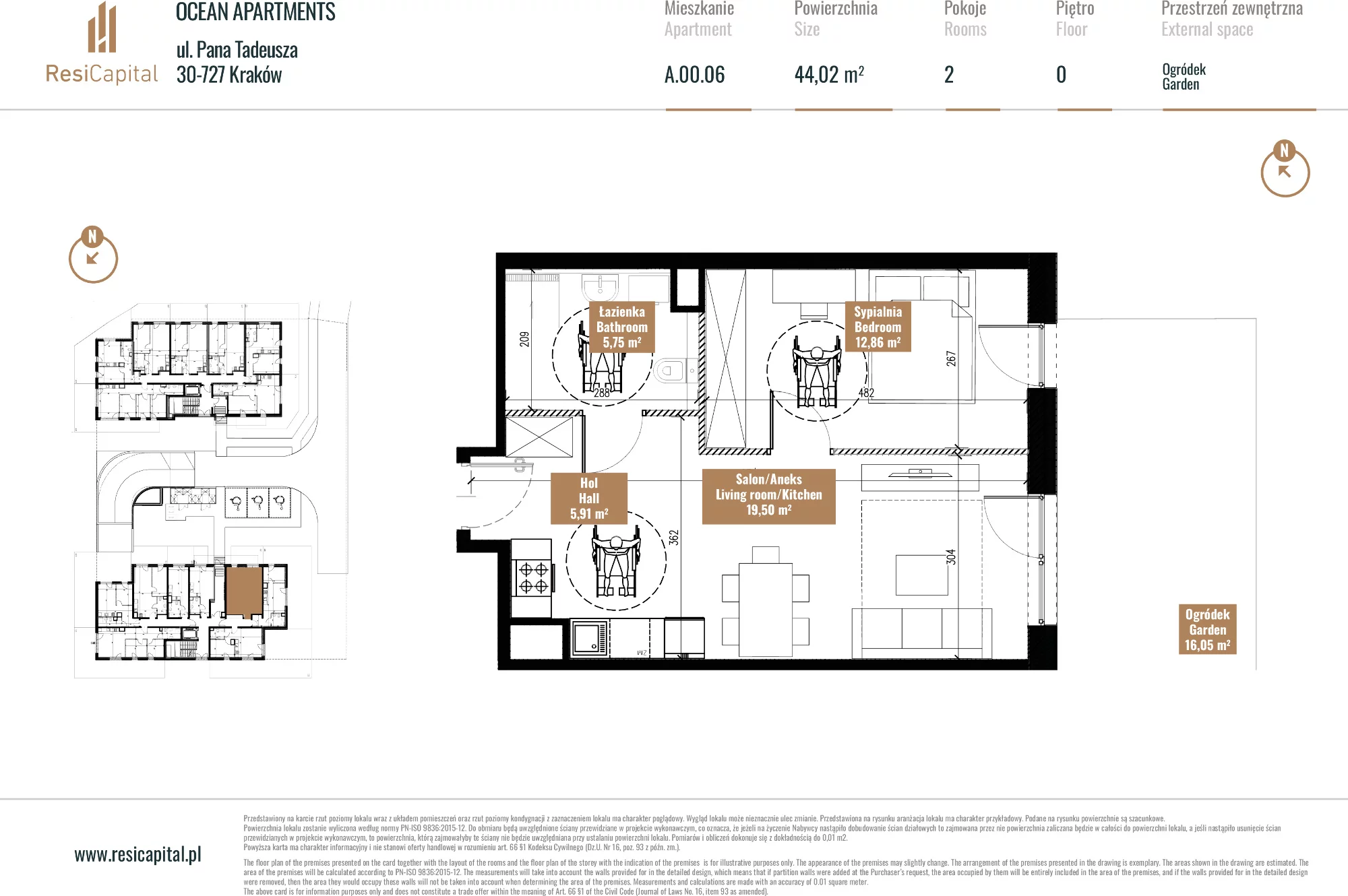 Apartament 44,27 m², parter, oferta nr A.00.06, Ocean Apartments, Kraków, Podgórze, Zabłocie, ul. Pana Tadeusza