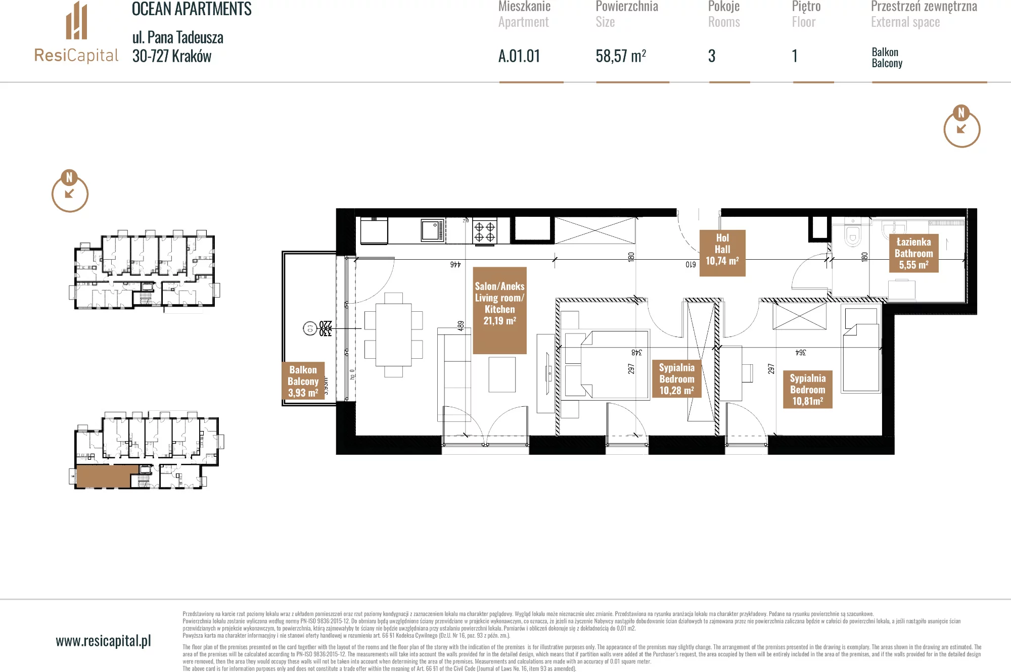 Apartament 58,87 m², piętro 1, oferta nr A.01.01, Ocean Apartments, Kraków, Podgórze, Zabłocie, ul. Pana Tadeusza