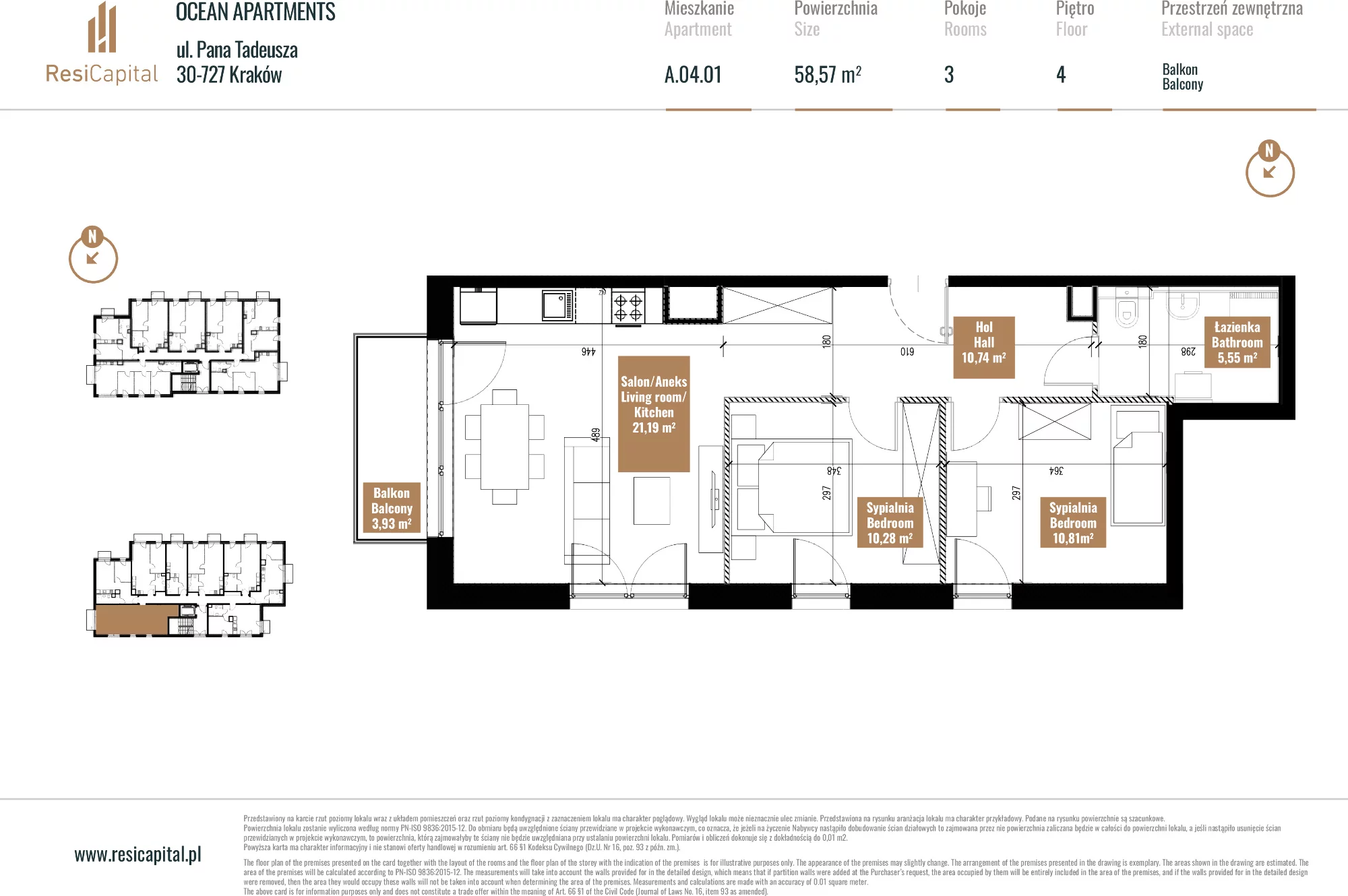 Apartament 59,06 m², piętro 4, oferta nr A.04.01, Ocean Apartments, Kraków, Podgórze, Zabłocie, ul. Pana Tadeusza