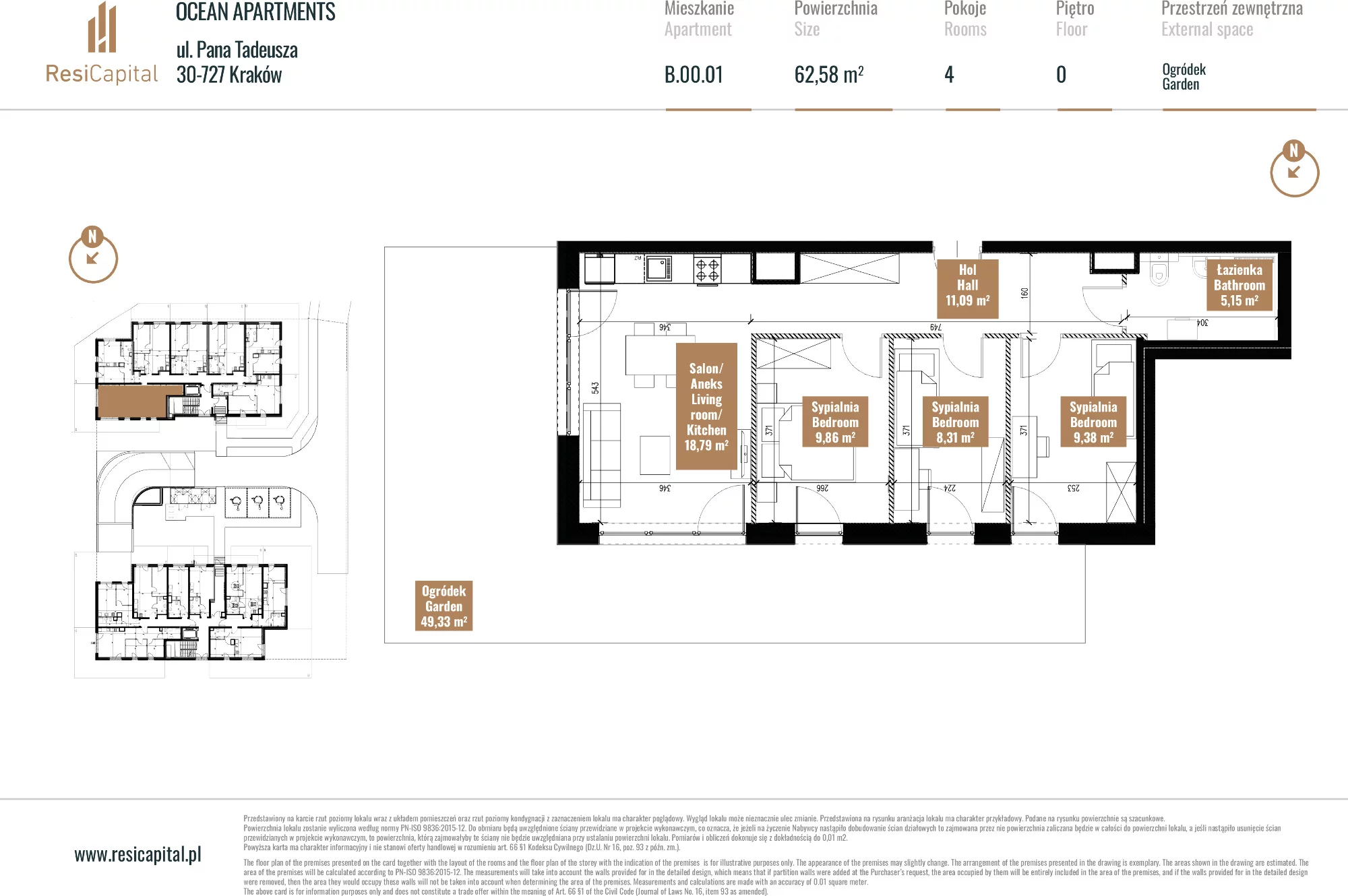 Apartament 63,95 m², parter, oferta nr B.00.01, Ocean Apartments, Kraków, Podgórze, Zabłocie, ul. Pana Tadeusza