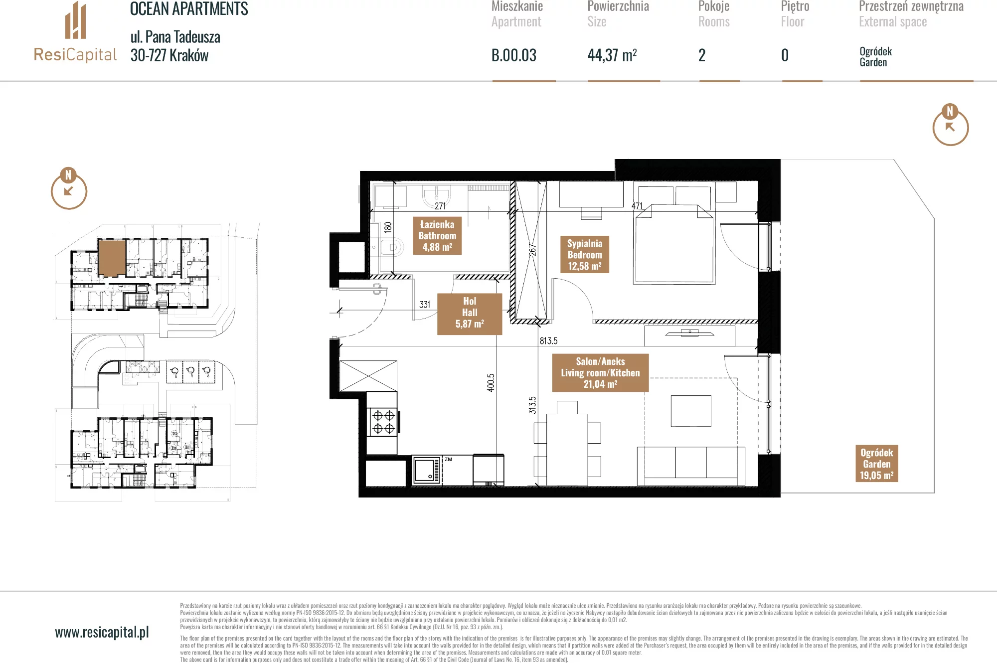 Apartament 44,74 m², parter, oferta nr B.00.03, Ocean Apartments, Kraków, Podgórze, Zabłocie, ul. Pana Tadeusza