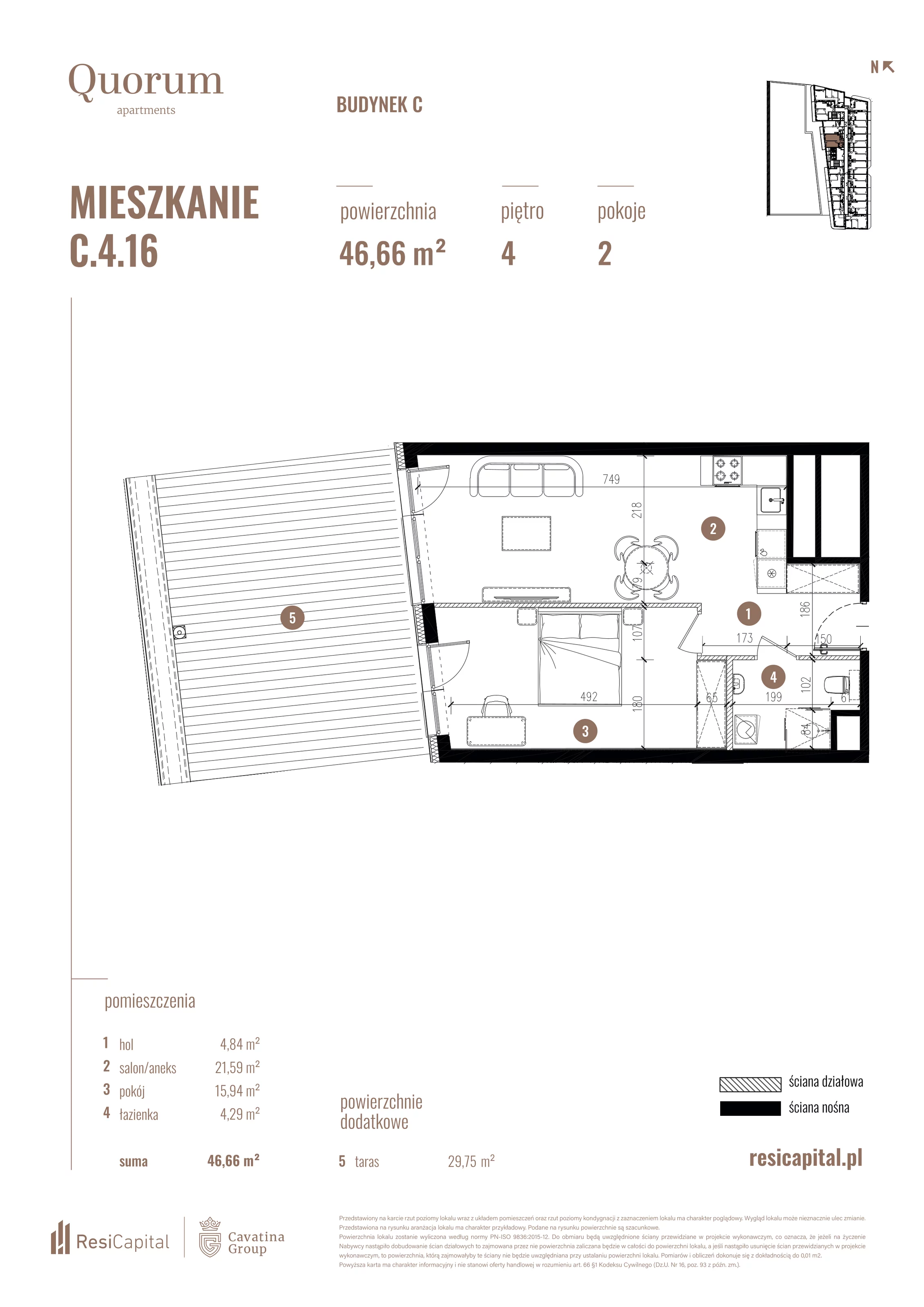 Mieszkanie 46,66 m², piętro 4, oferta nr C.4.16, Quorum Apartments, Wrocław, Szczepin, ul. Gen. Władysława Sikorskiego 13