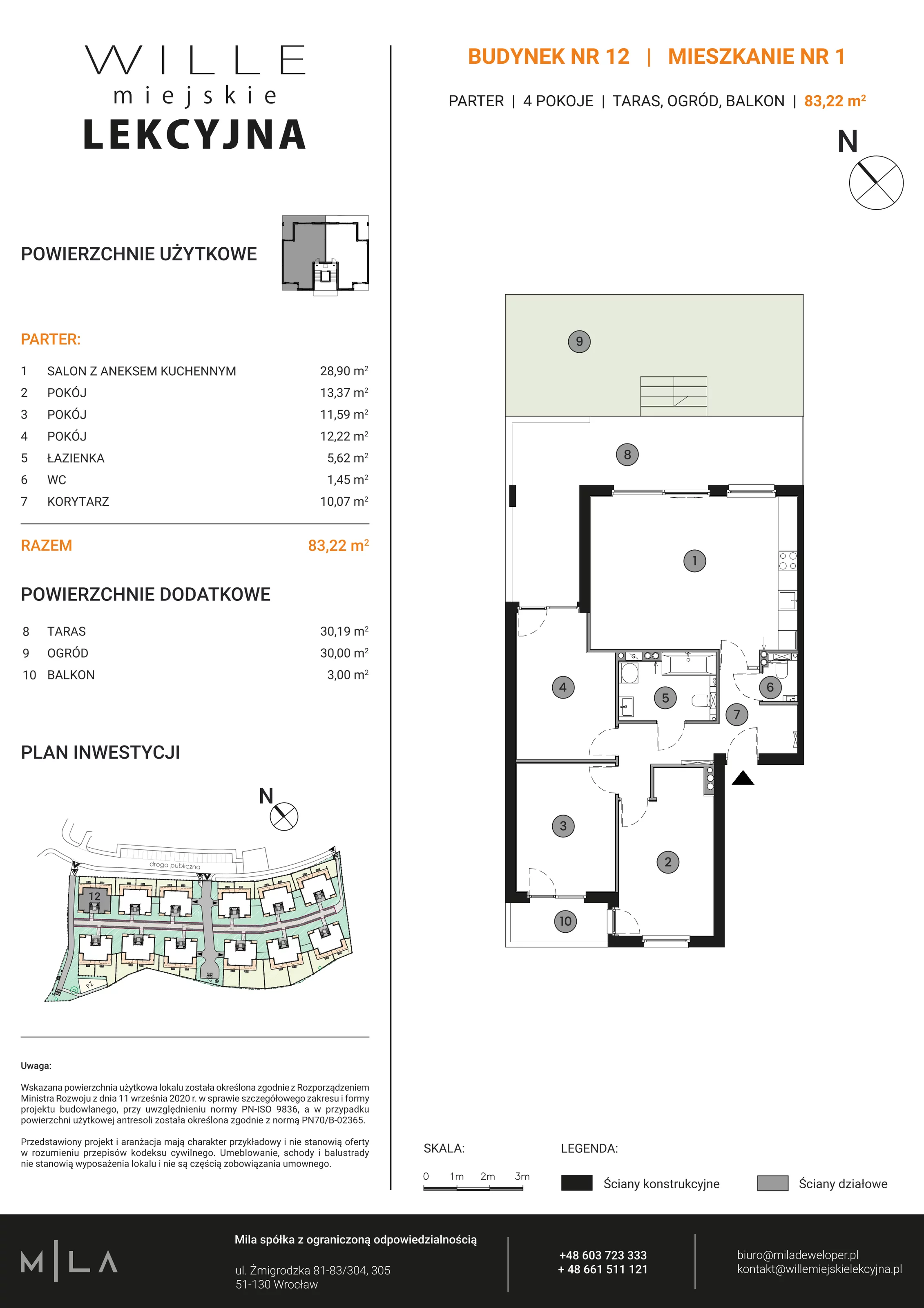 4 pokoje, apartament 83,22 m², parter, oferta nr 12.1, Wille Miejskie Lekcyjna, Wrocław, Sołtysowice, ul. Lekcyjna 12-12L