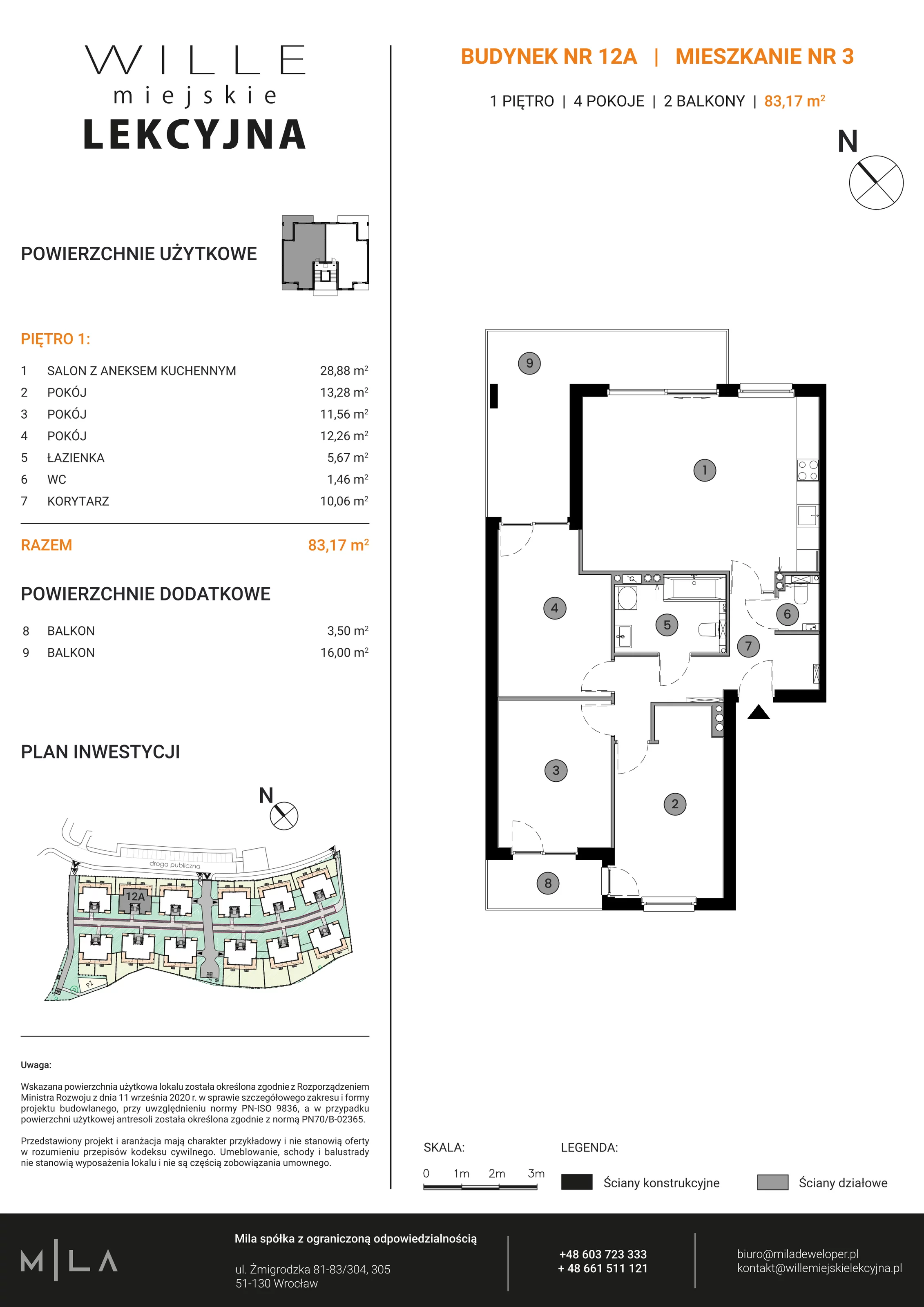 4 pokoje, apartament 83,17 m², piętro 1, oferta nr 12A.3, Wille Miejskie Lekcyjna, Wrocław, Sołtysowice, ul. Lekcyjna 12-12L