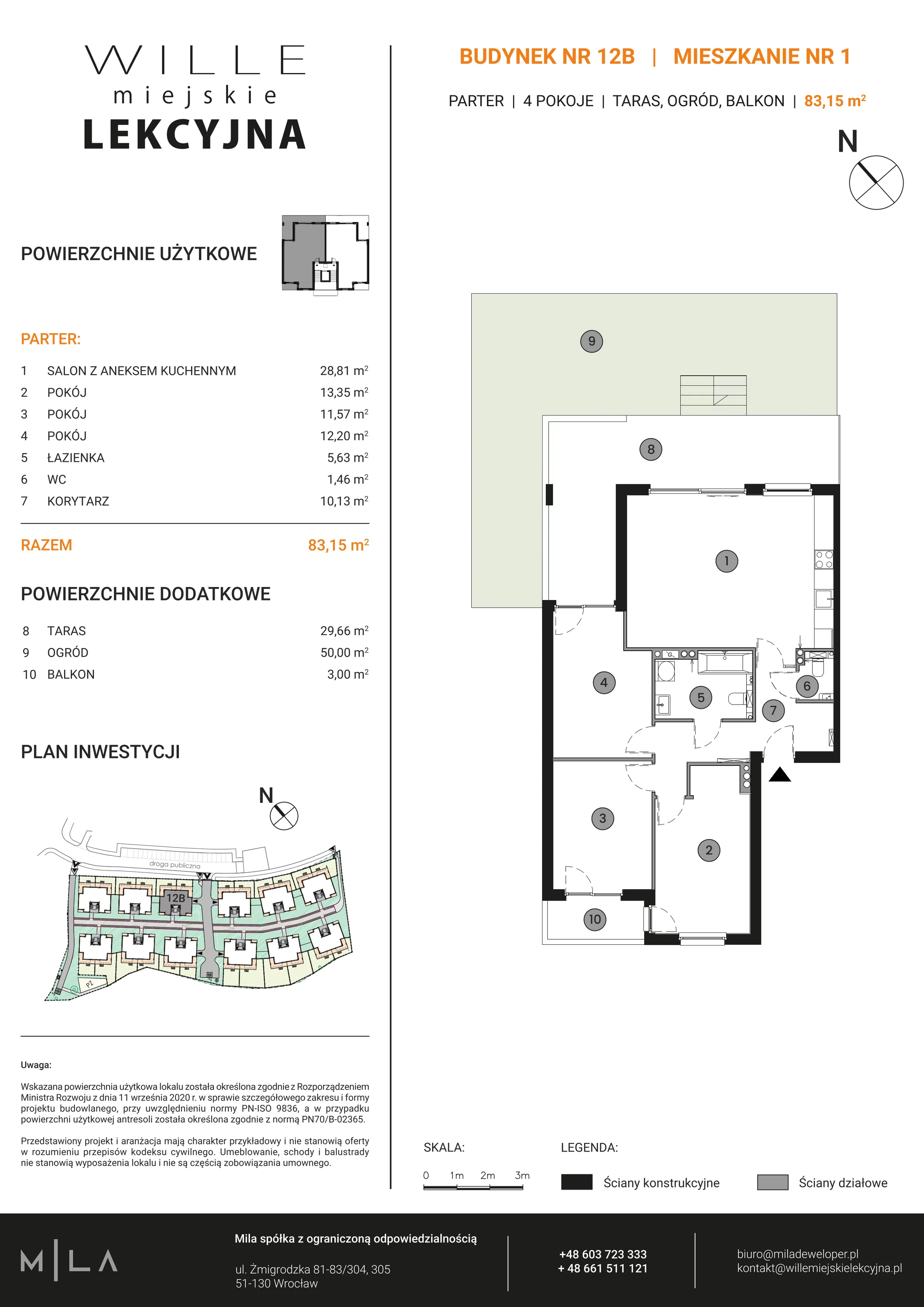 4 pokoje, apartament 83,15 m², parter, oferta nr 12B.1, Wille Miejskie Lekcyjna, Wrocław, Sołtysowice, ul. Lekcyjna 12-12L