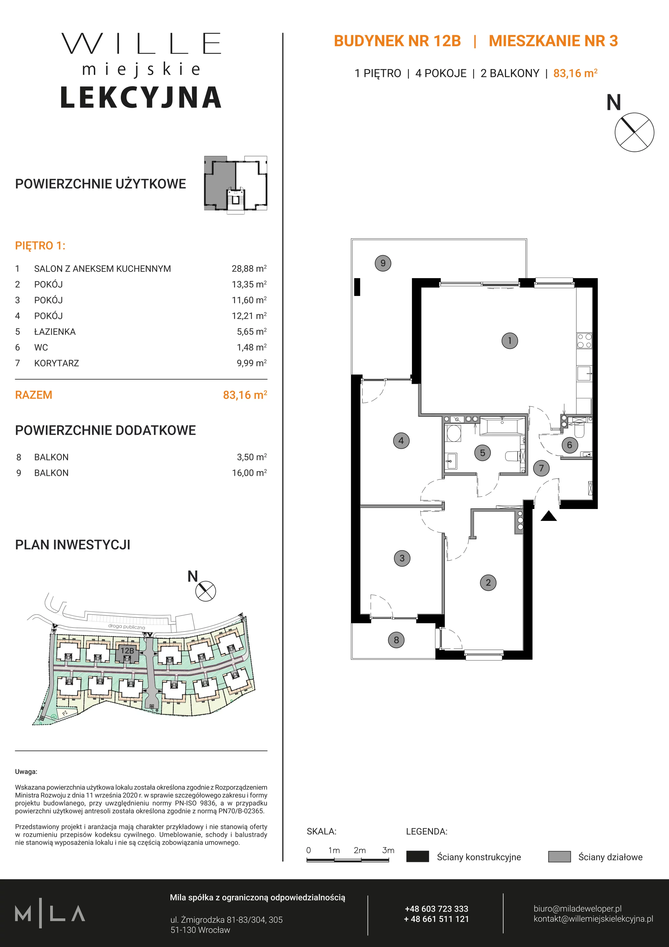 4 pokoje, apartament 83,16 m², piętro 1, oferta nr 12B.3, Wille Miejskie Lekcyjna, Wrocław, Sołtysowice, ul. Lekcyjna 12-12L