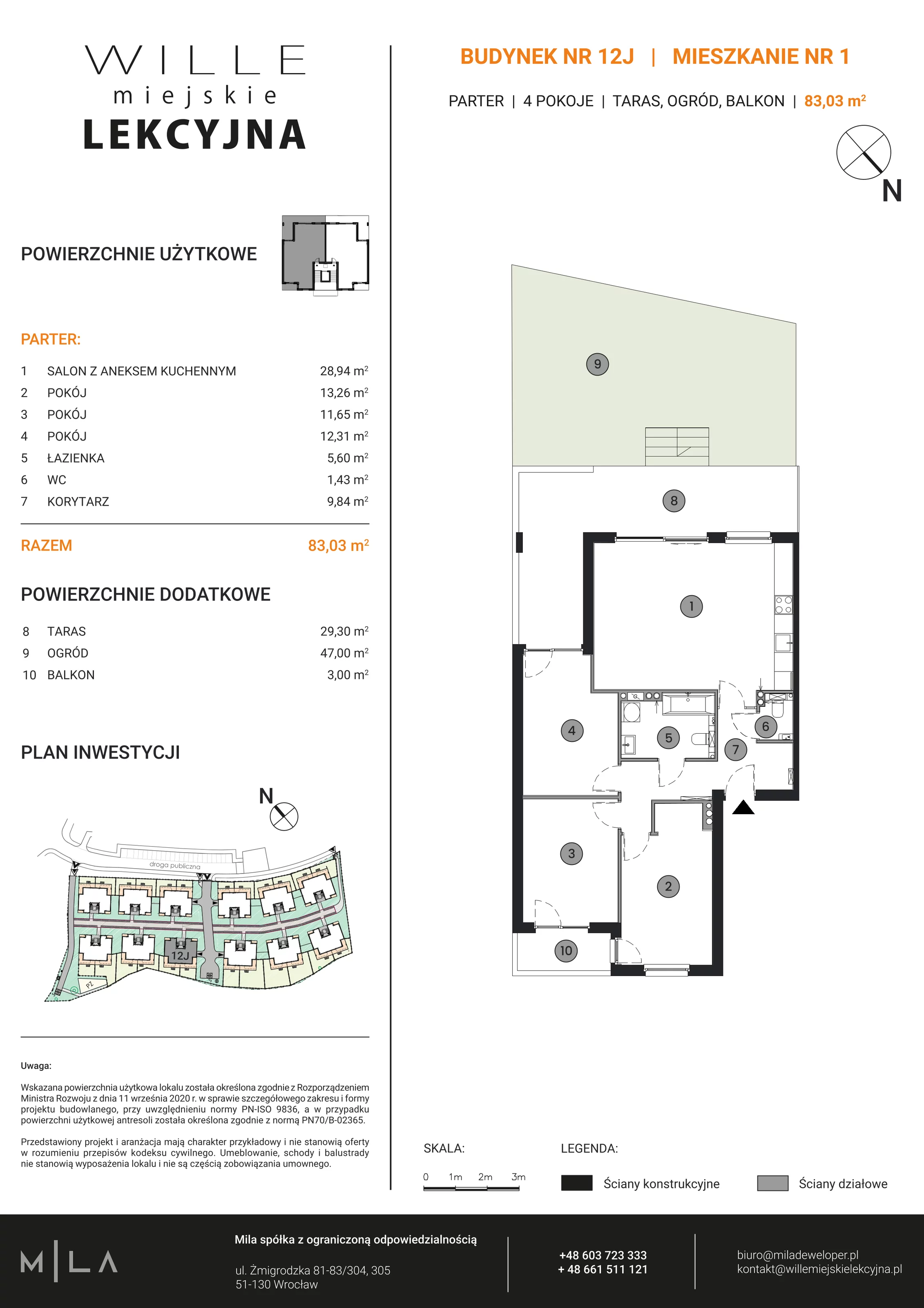 4 pokoje, apartament 83,03 m², parter, oferta nr 12J.1, Wille Miejskie Lekcyjna, Wrocław, Sołtysowice, ul. Lekcyjna 12-12L