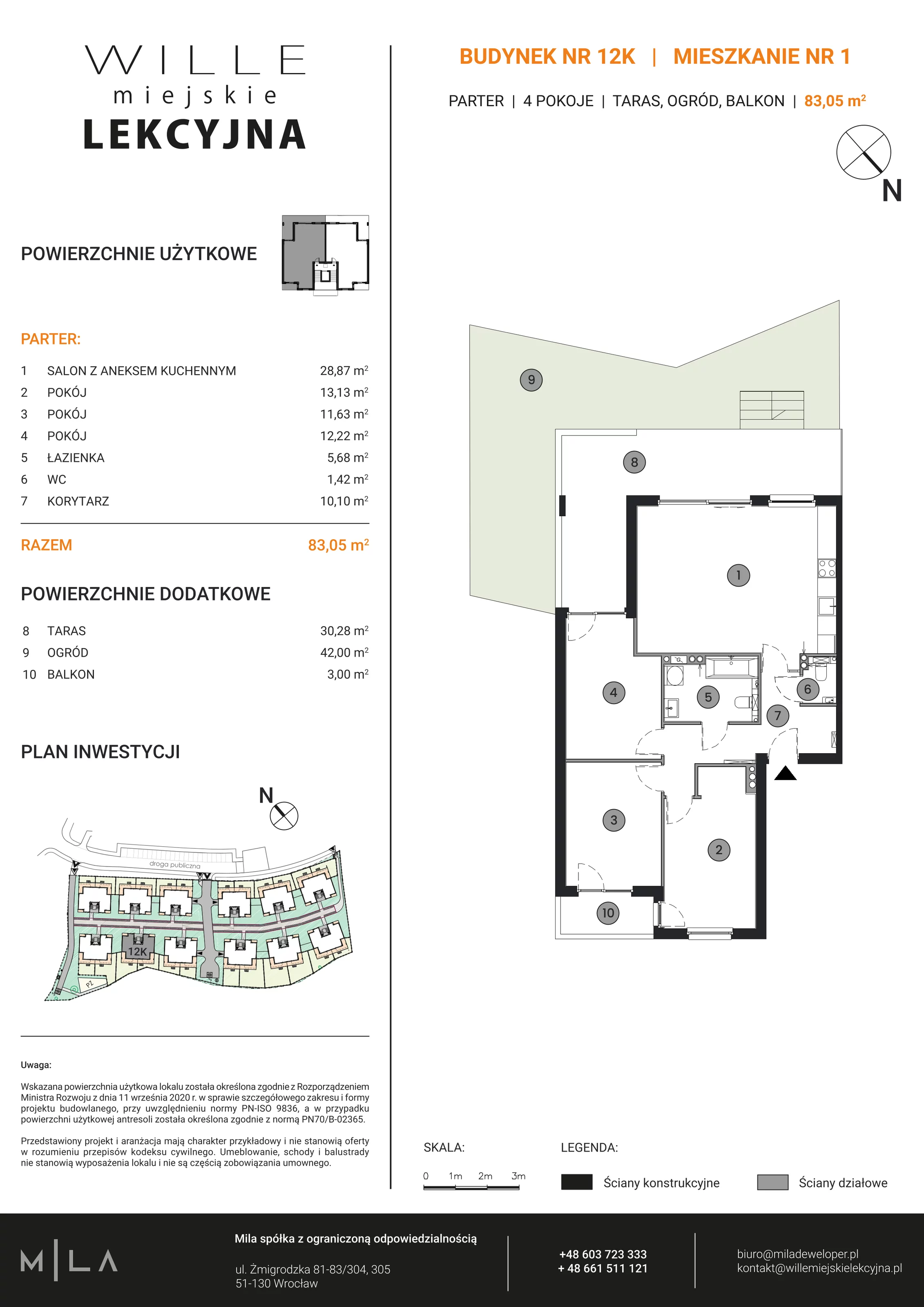 4 pokoje, apartament 83,05 m², parter, oferta nr 12K.1, Wille Miejskie Lekcyjna, Wrocław, Sołtysowice, ul. Lekcyjna 12-12L