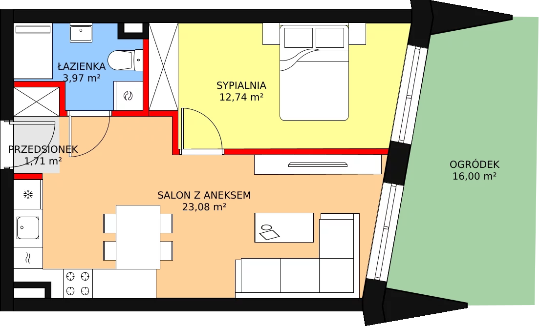 Apartament 41,50 m², parter, oferta nr B02, Nowa Palmiarnia, Polanica-Zdrój, ul. Zdrojowa