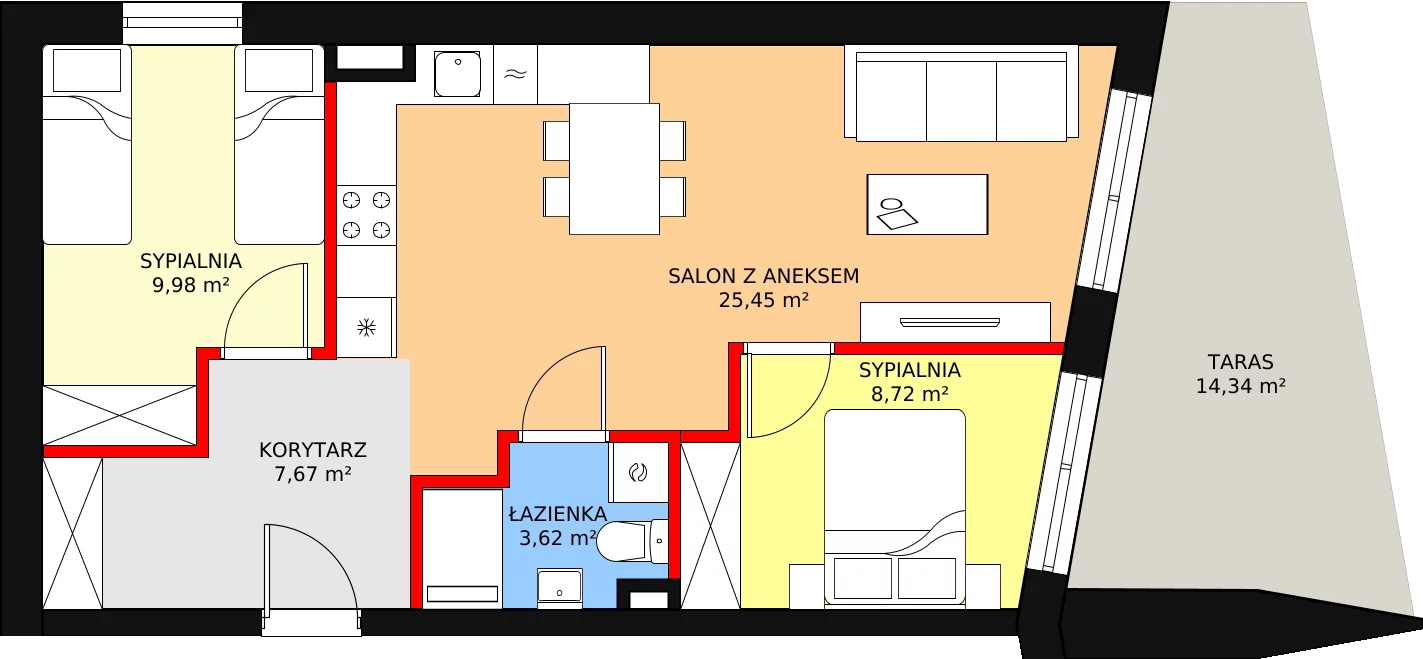 3 pokoje, apartament 55,40 m², piętro 1, oferta nr C05, Nowa Palmiarnia, Polanica-Zdrój, ul. Zdrojowa