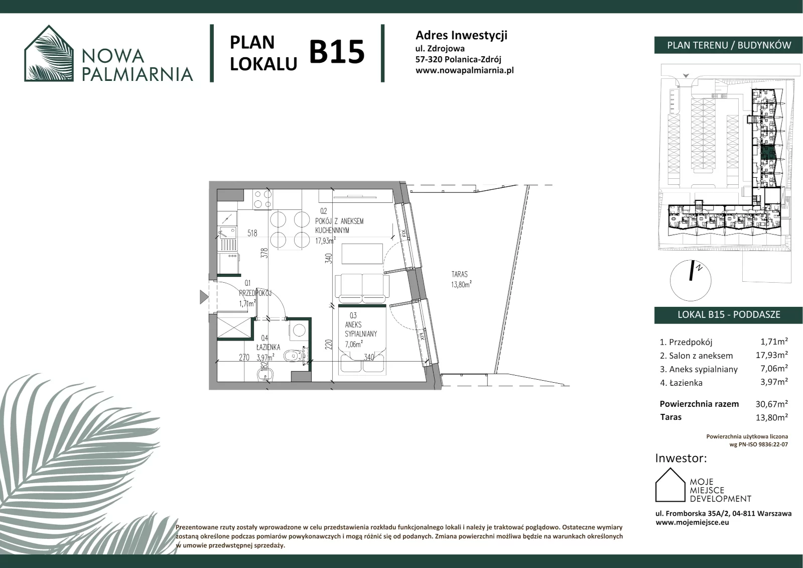 1 pokój, apartament 30,67 m², piętro 2, oferta nr B15, Nowa Palmiarnia, Polanica-Zdrój, ul. Zdrojowa
