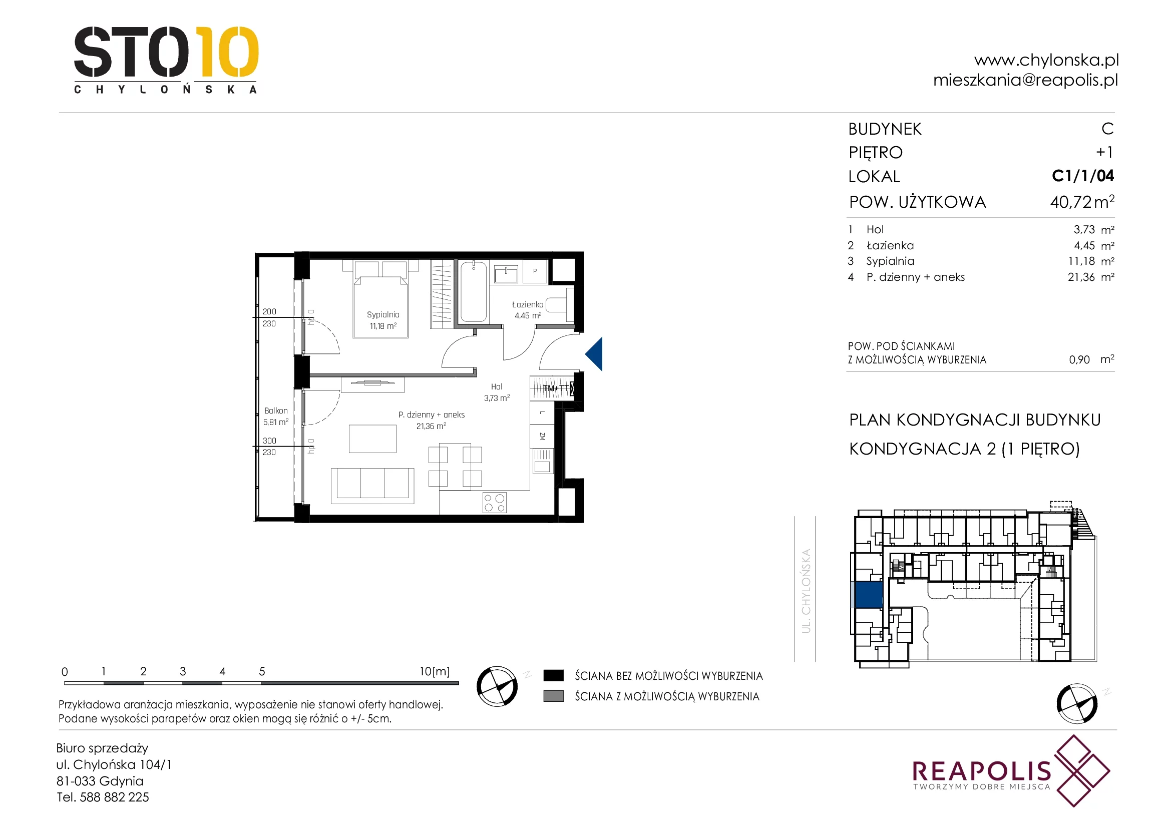 Mieszkanie 40,72 m², piętro 1, oferta nr C1/1/04, STO10 Chylońska, Gdynia, Chylonia, Chylońska 108