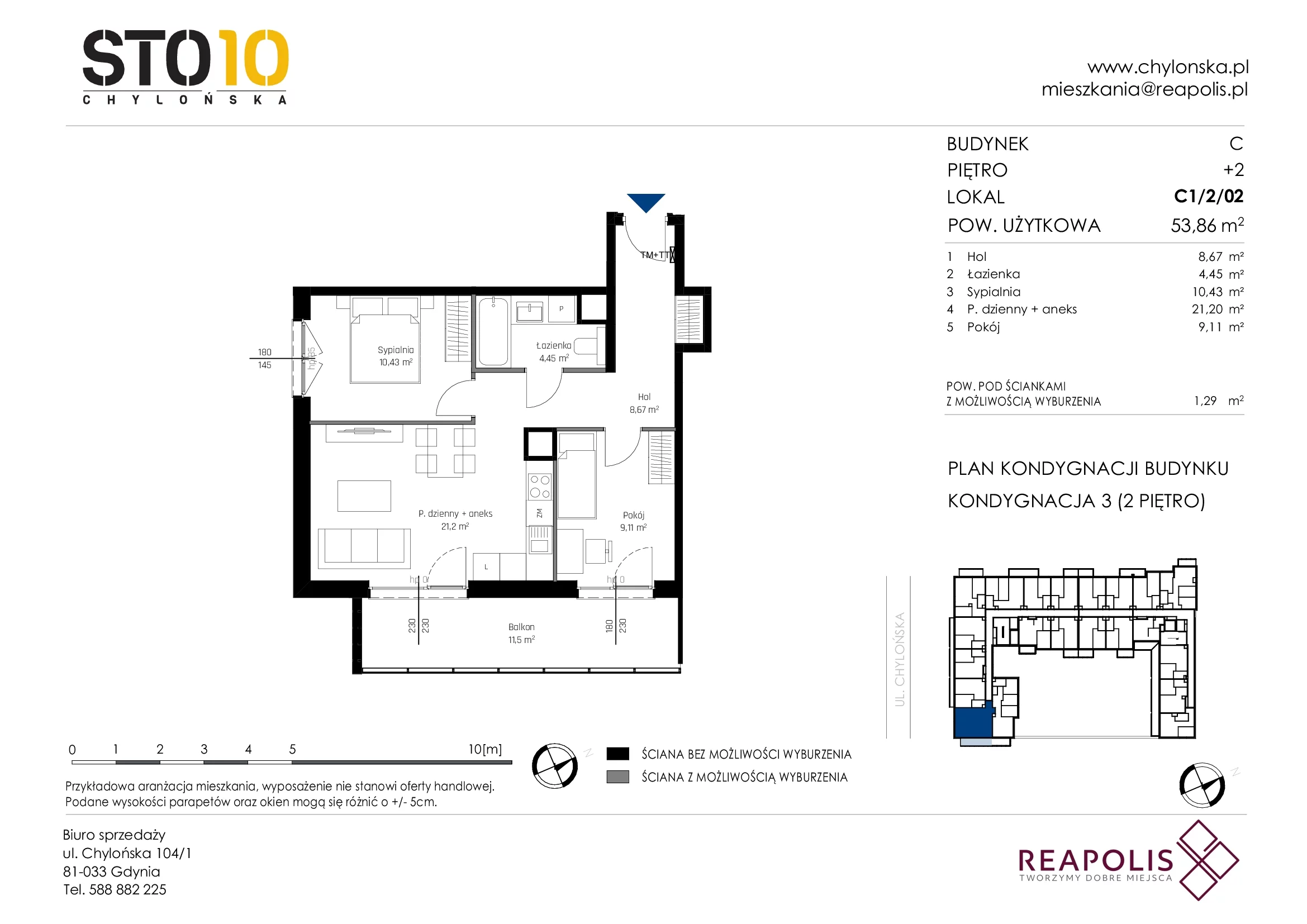 Mieszkanie 53,86 m², piętro 2, oferta nr C1/2/02, STO10 Chylońska, Gdynia, Chylonia, Chylońska 108