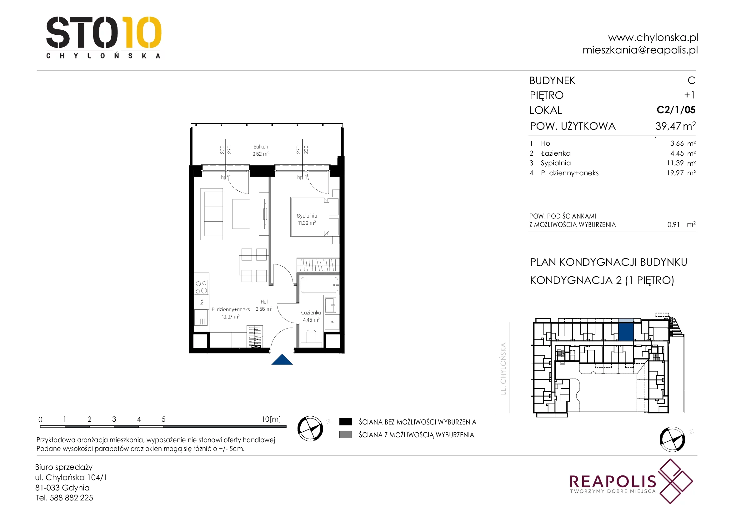 Mieszkanie 39,47 m², piętro 1, oferta nr C2/1/05, STO10 Chylońska, Gdynia, Chylonia, Chylońska 108