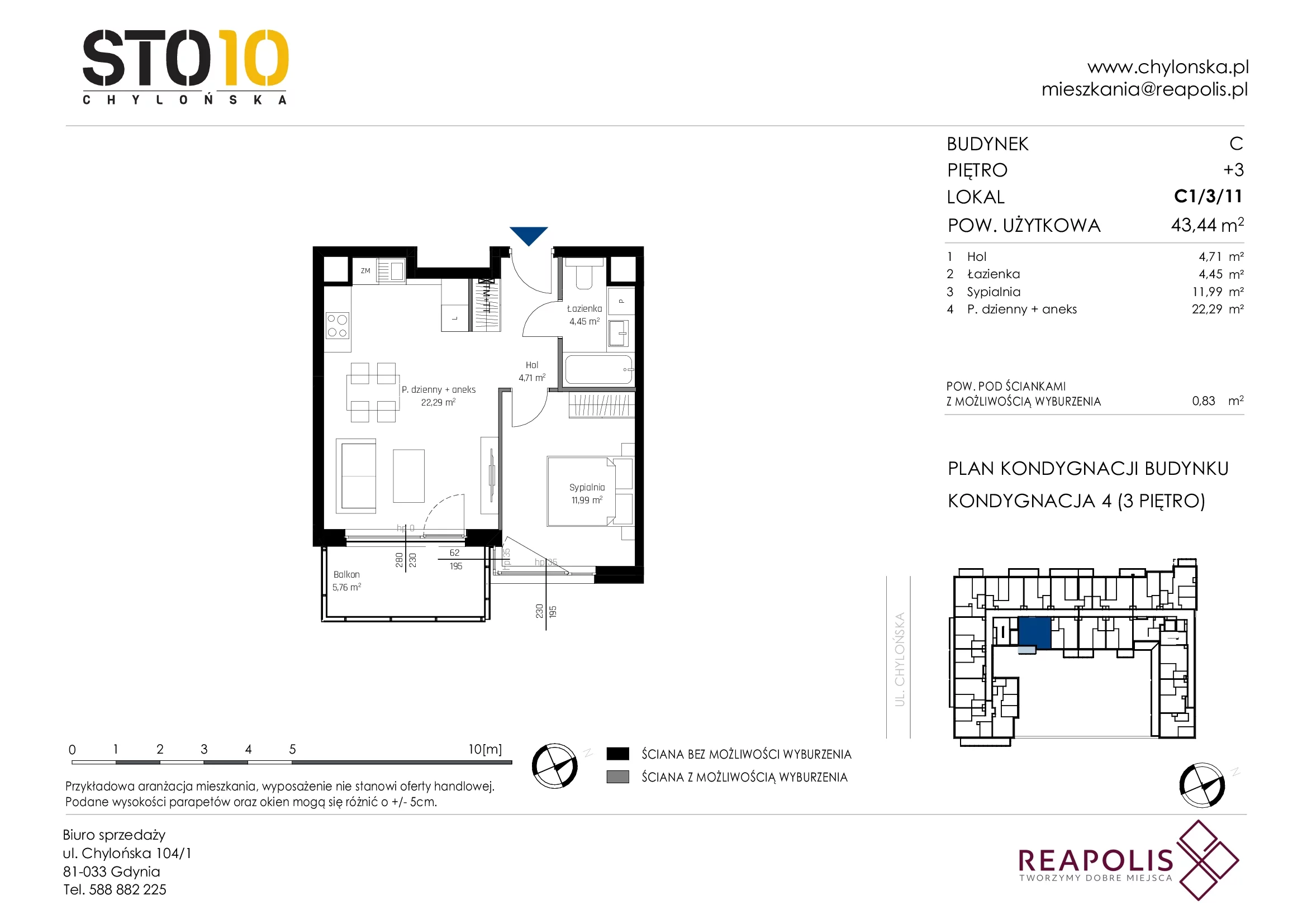 Mieszkanie 43,44 m², piętro 3, oferta nr C1/3/11, STO10 Chylońska, Gdynia, Chylonia, Chylońska 108