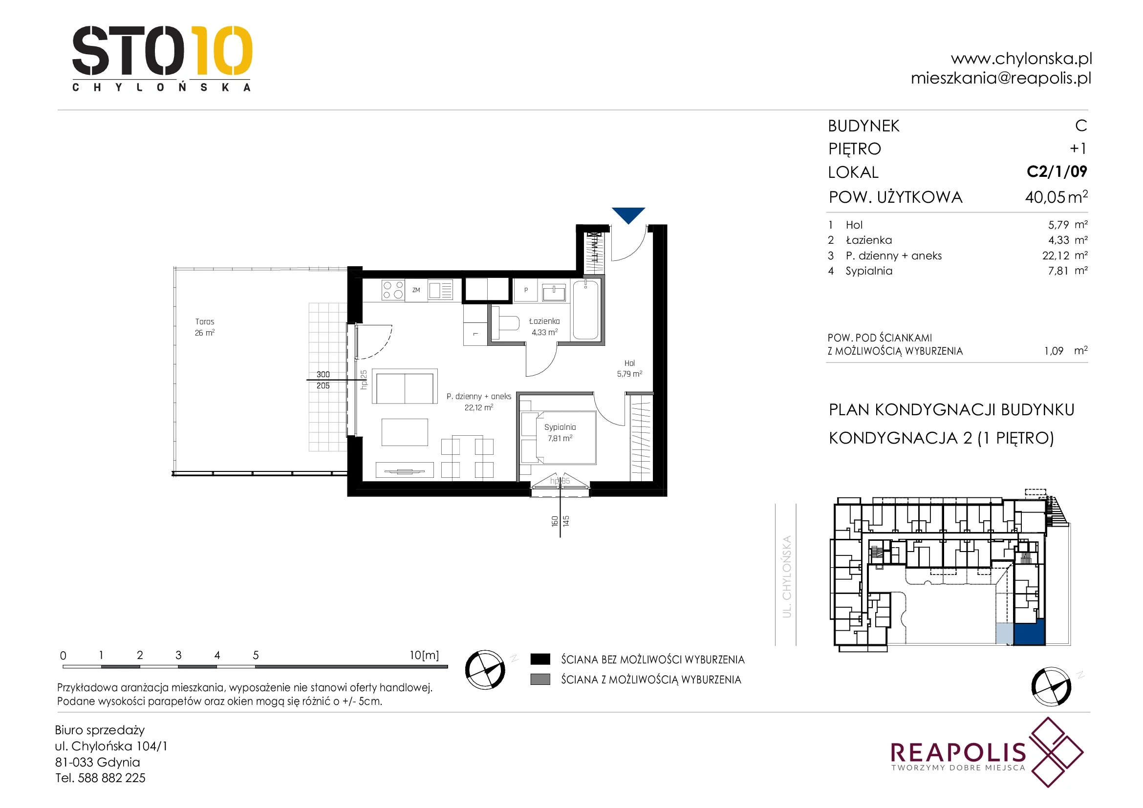 2 pokoje, mieszkanie 40,05 m², piętro 1, oferta nr C2/1/09, STO10 Chylońska, Gdynia, Chylonia, Chylońska 108