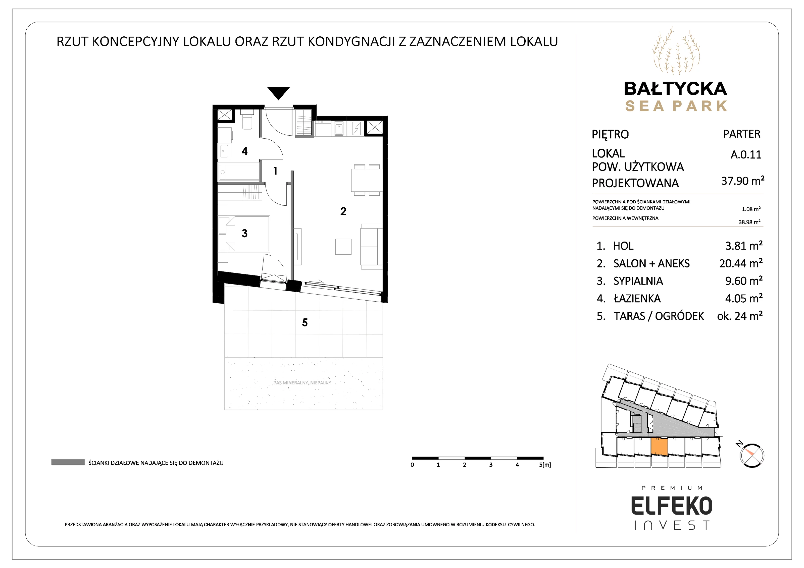 2 pokoje, apartament 37,90 m², parter, oferta nr A.0.11, Bałtycka Sea Park, Krynica Morska, ul. Bałtycka