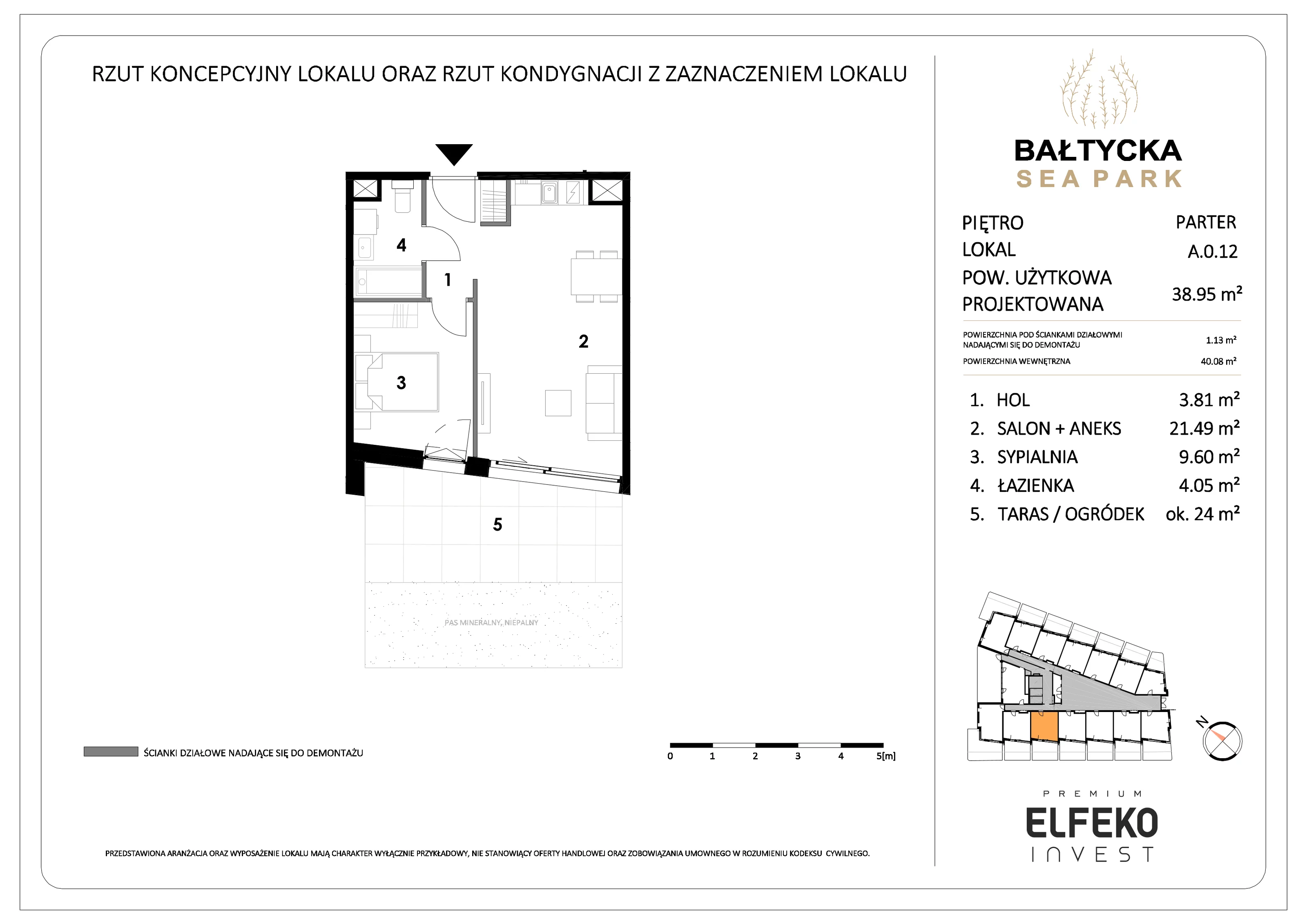2 pokoje, mieszkanie 38,95 m², parter, oferta nr A.0.12, Bałtycka Sea Park, Krynica Morska, ul. Bałtycka