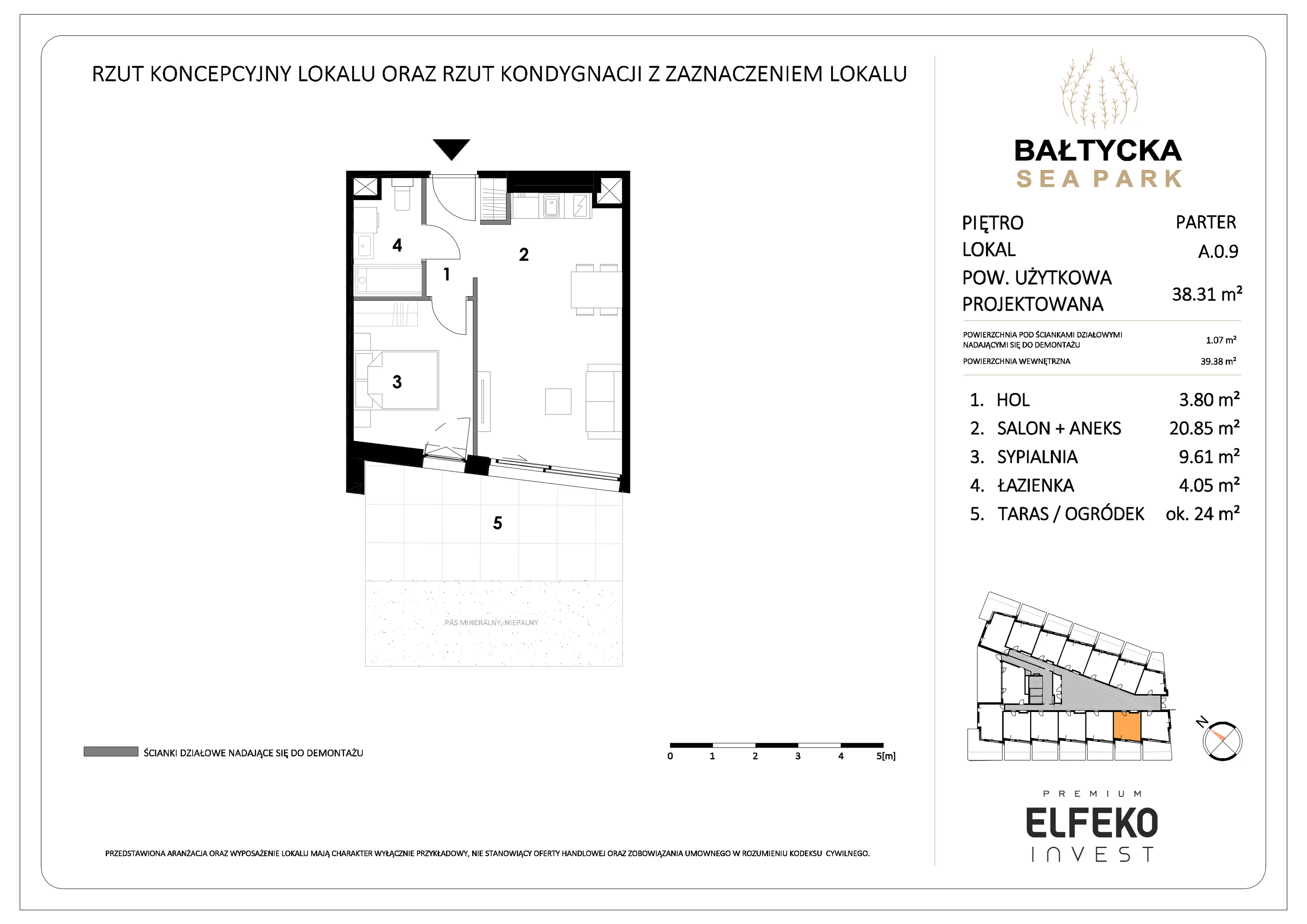 2 pokoje, mieszkanie 38,31 m², parter, oferta nr A.0.9, Bałtycka Sea Park, Krynica Morska, ul. Bałtycka