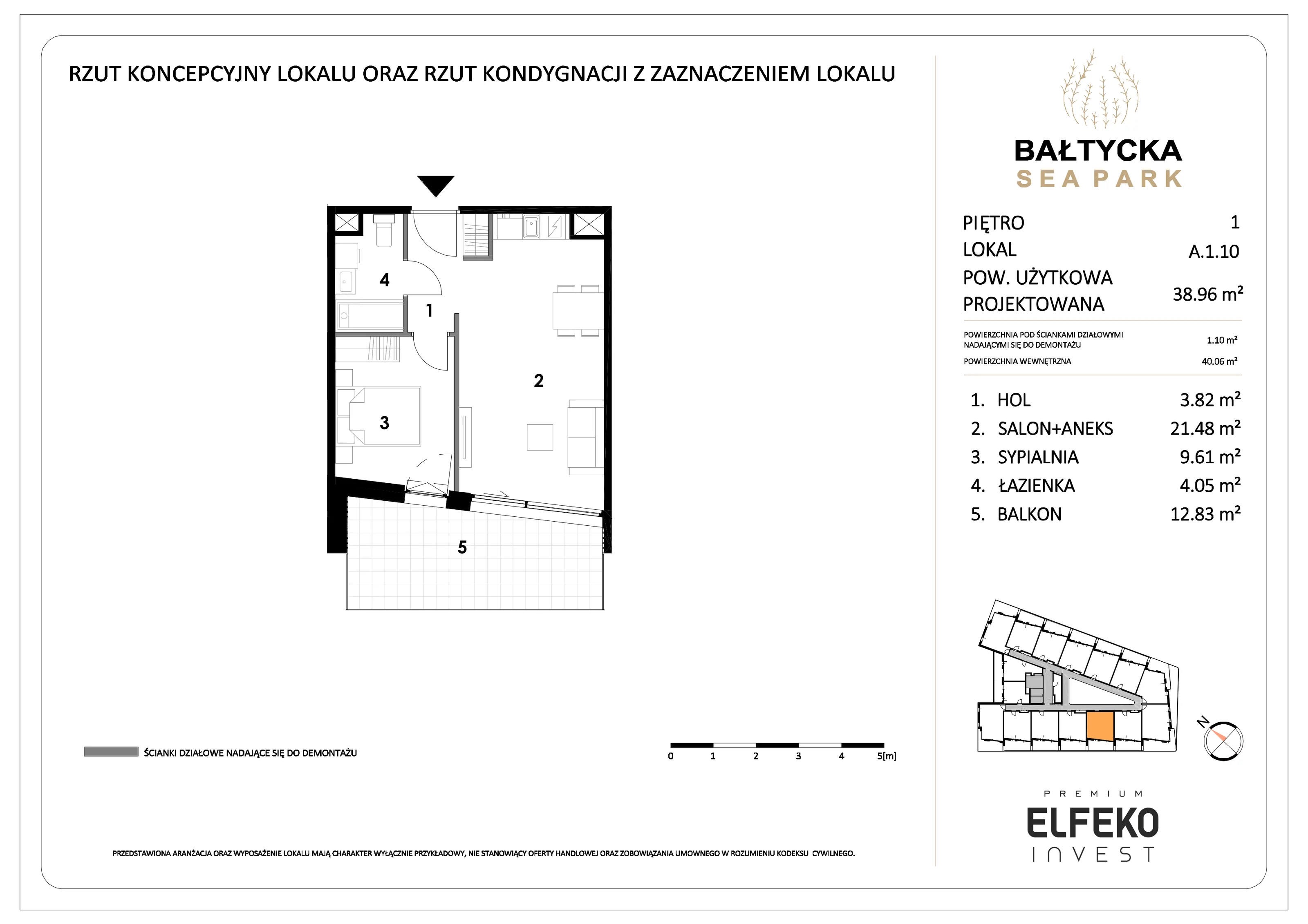 2 pokoje, apartament 38,96 m², piętro 1, oferta nr A.1.10, Bałtycka Sea Park, Krynica Morska, ul. Bałtycka