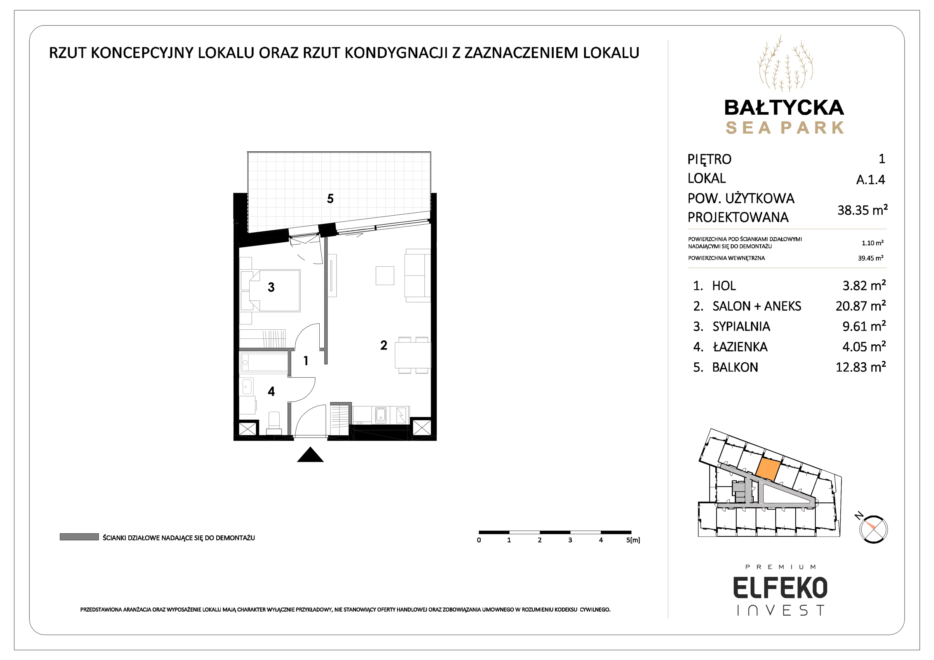 2 pokoje, mieszkanie 38,35 m², piętro 1, oferta nr A.1.4, Bałtycka Sea Park, Krynica Morska, ul. Bałtycka