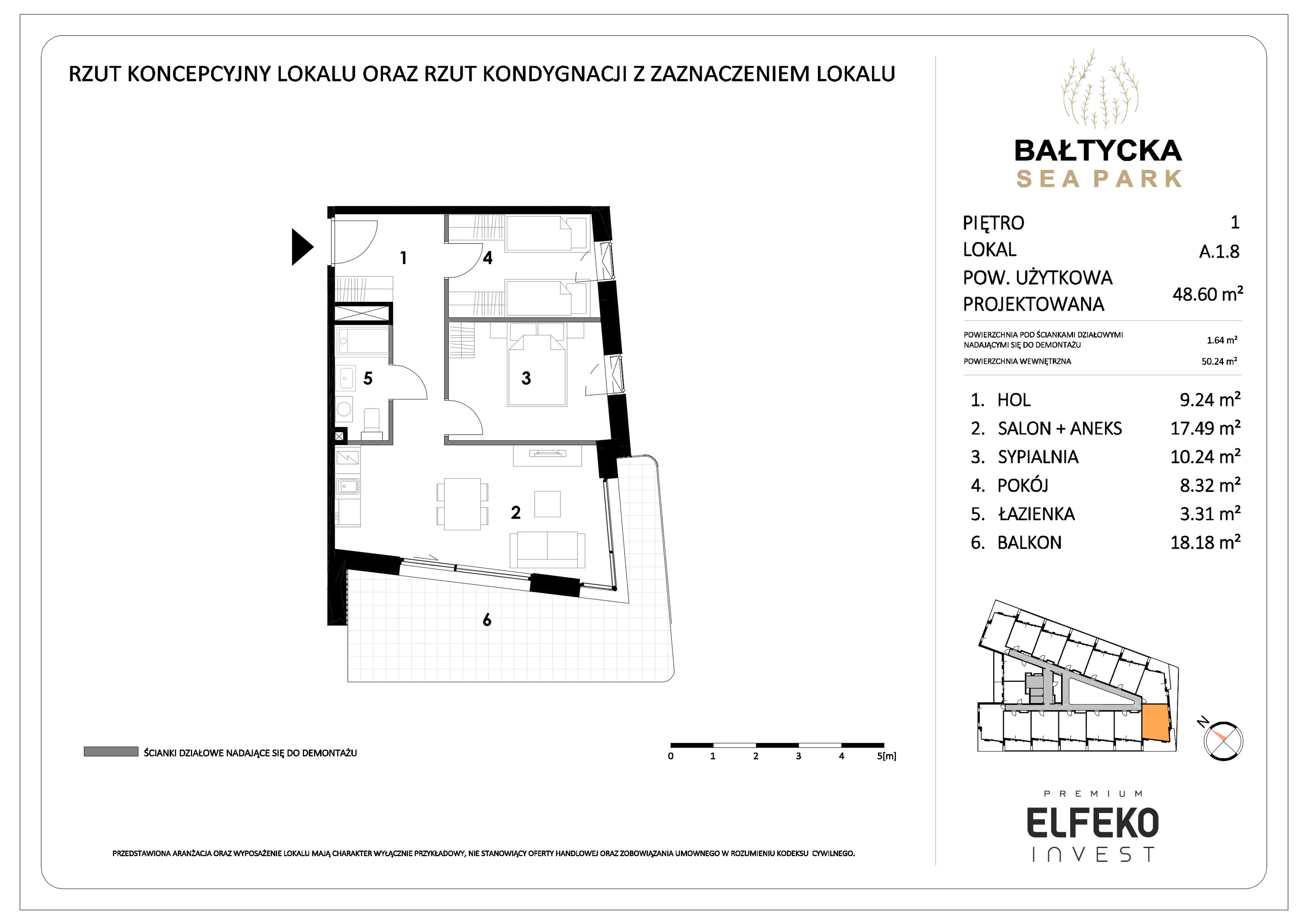 3 pokoje, apartament 48,60 m², piętro 1, oferta nr A.1.8, Bałtycka Sea Park, Krynica Morska, ul. Bałtycka