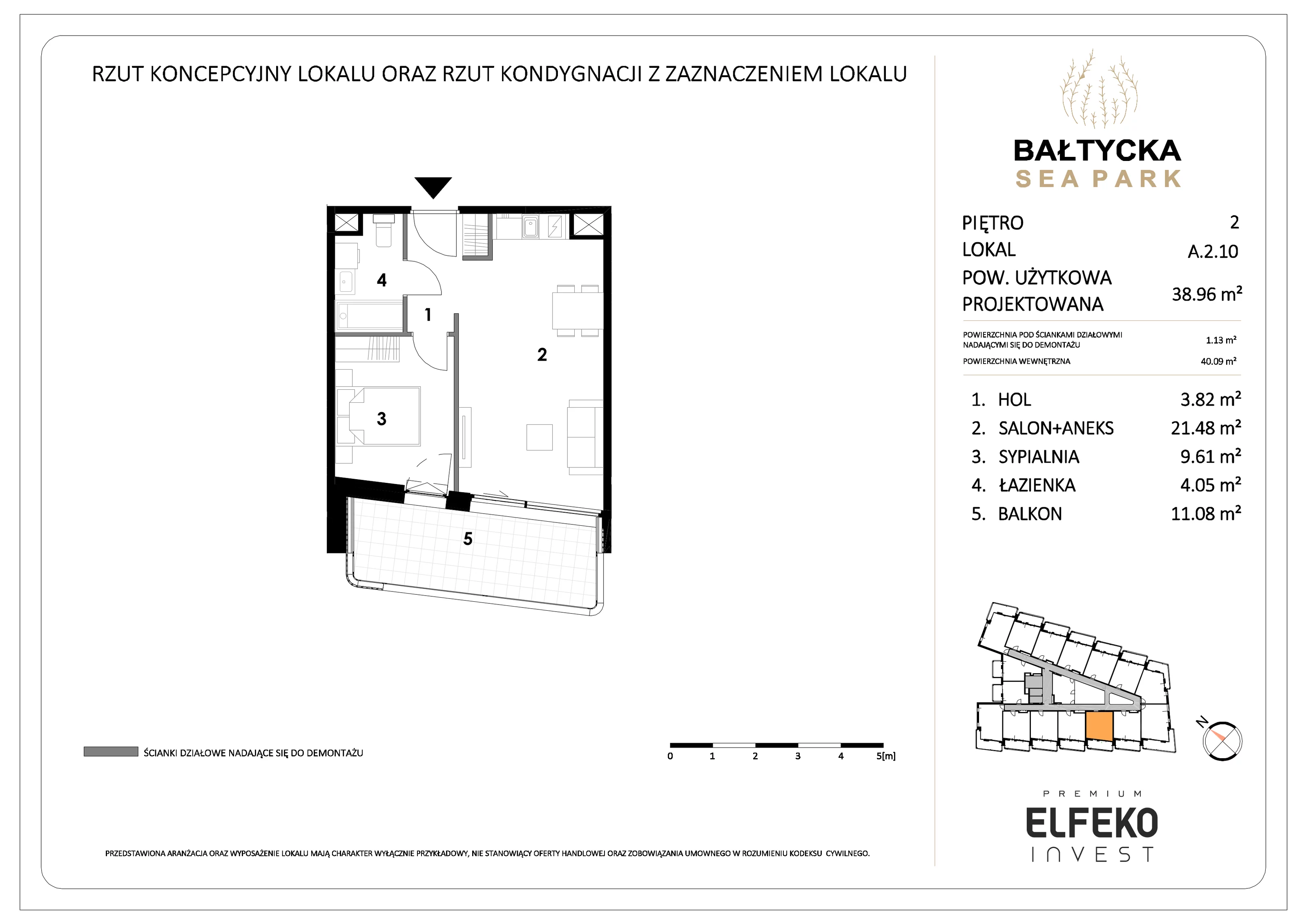 2 pokoje, mieszkanie 38,96 m², piętro 2, oferta nr A.2.10, Bałtycka Sea Park, Krynica Morska, ul. Bałtycka