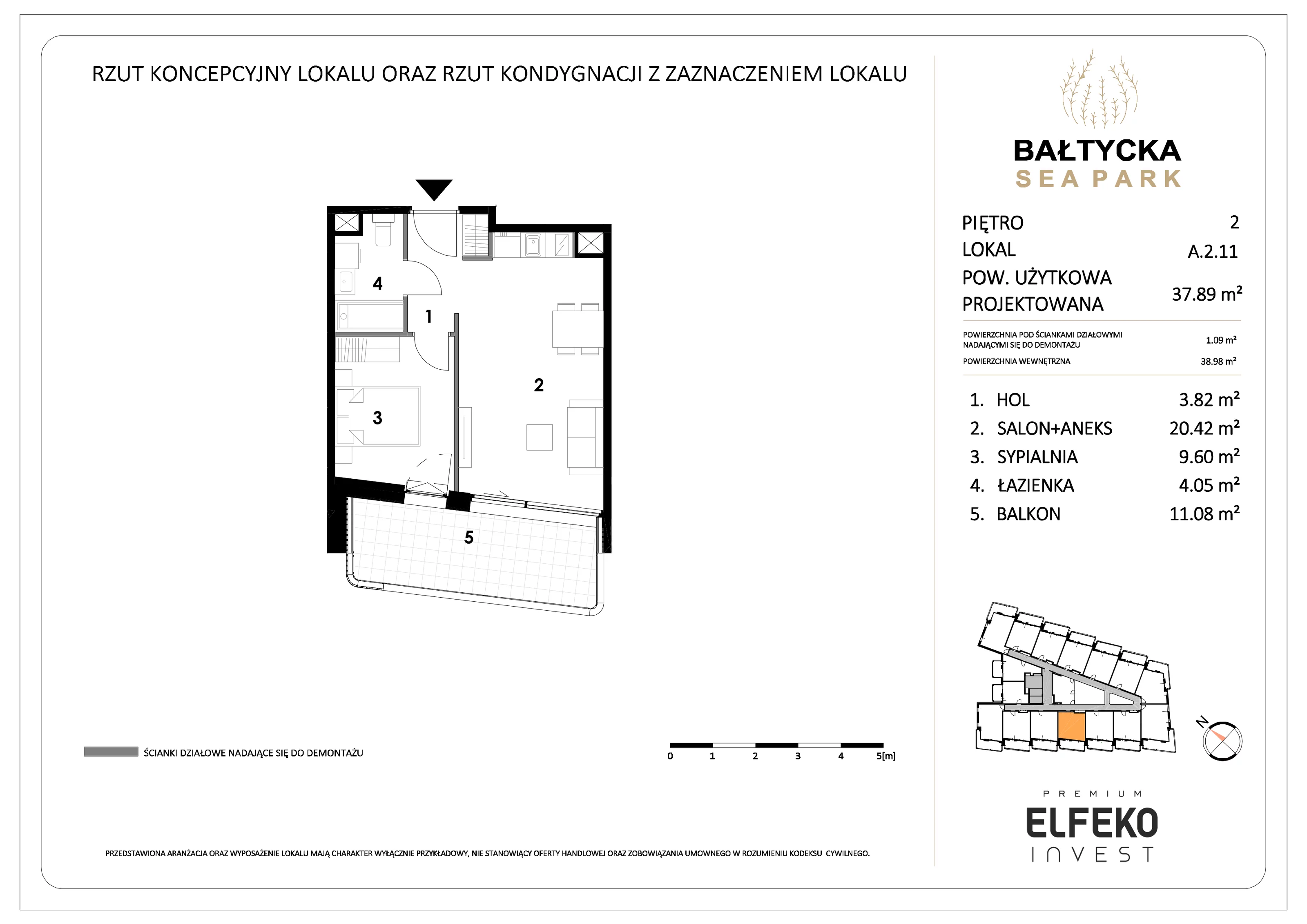 2 pokoje, mieszkanie 37,89 m², piętro 2, oferta nr A.2.11, Bałtycka Sea Park, Krynica Morska, ul. Bałtycka