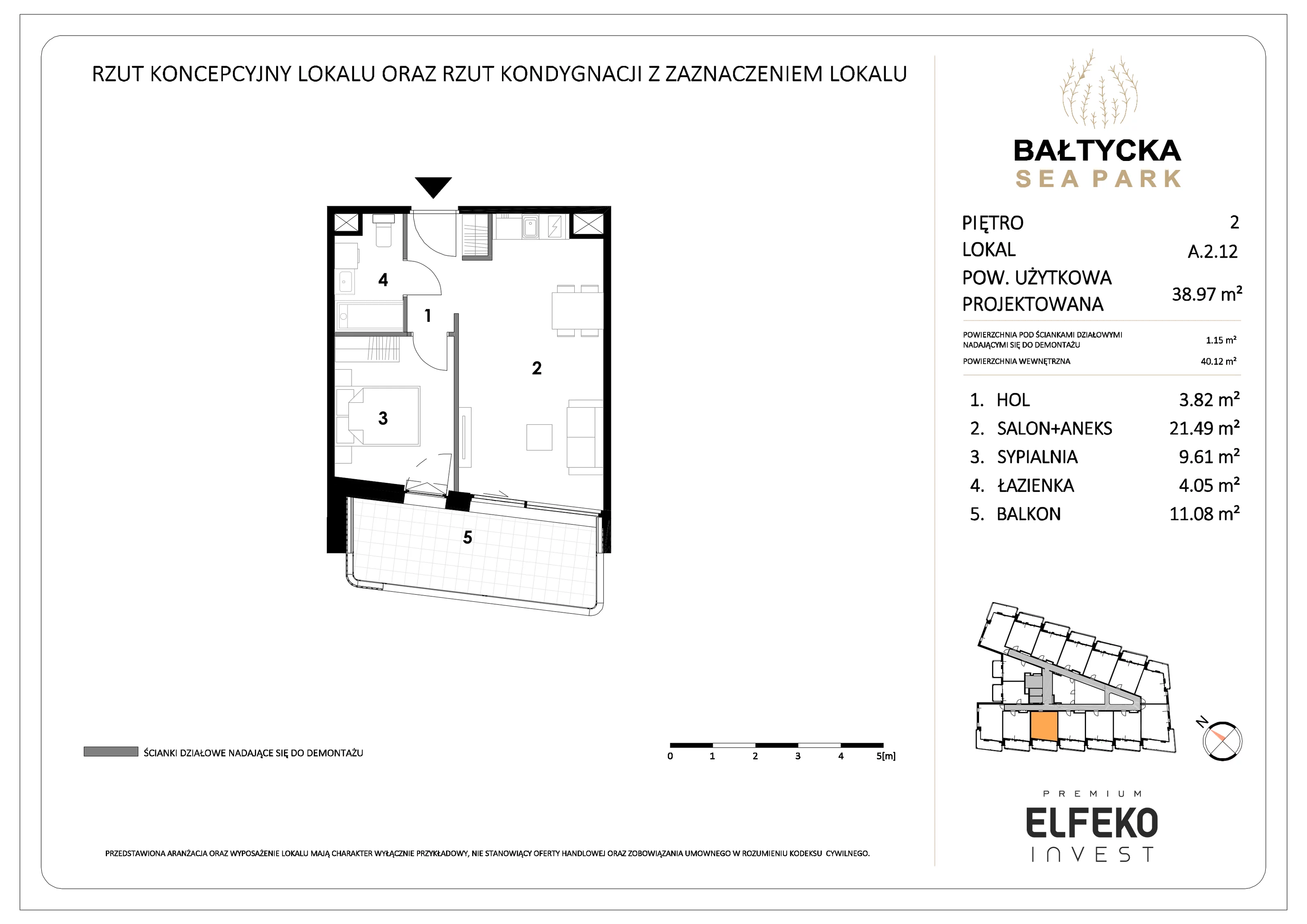 2 pokoje, mieszkanie 38,97 m², piętro 2, oferta nr A.2.12, Bałtycka Sea Park, Krynica Morska, ul. Bałtycka