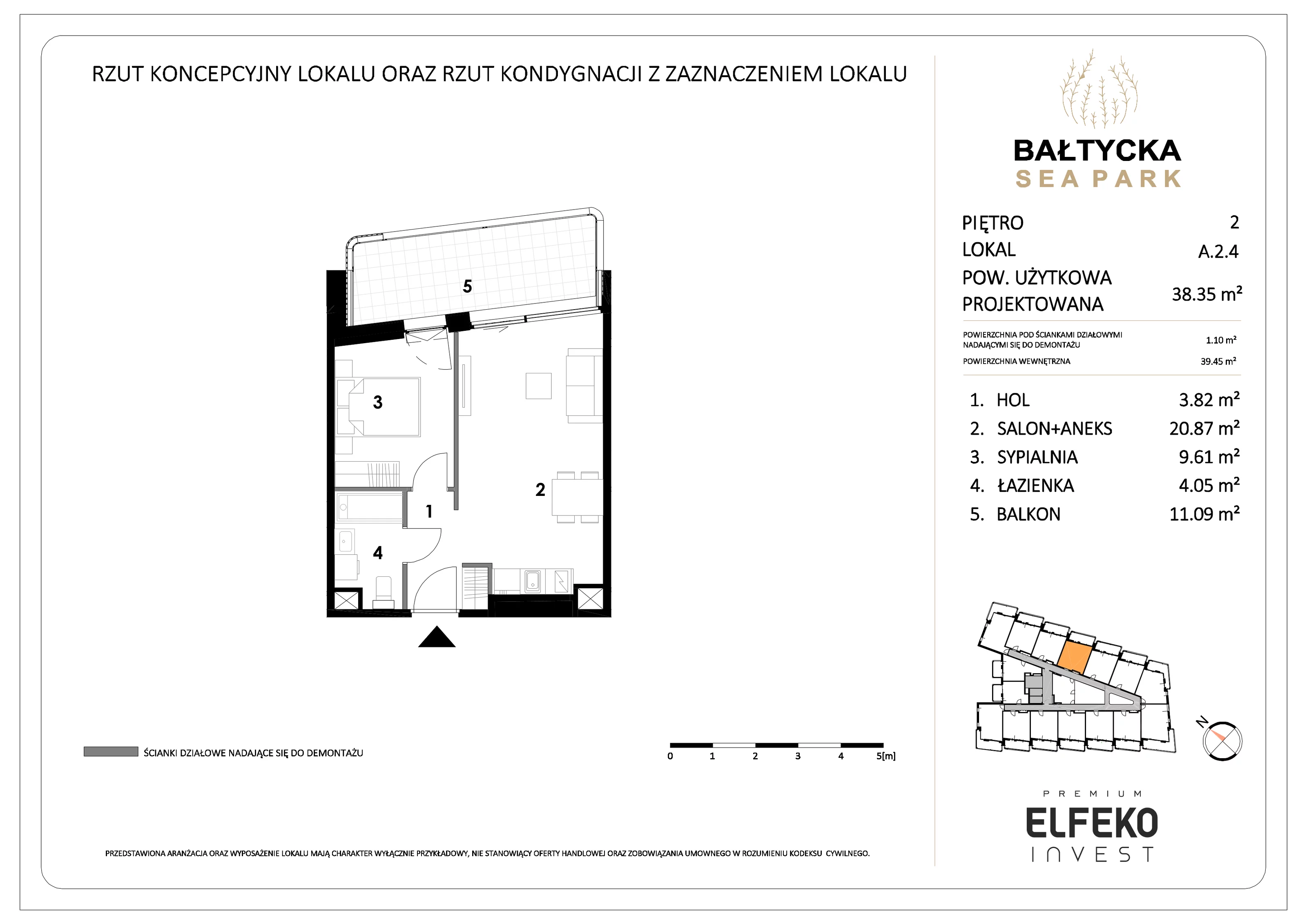 2 pokoje, mieszkanie 38,35 m², piętro 2, oferta nr A.2.4, Bałtycka Sea Park, Krynica Morska, ul. Bałtycka