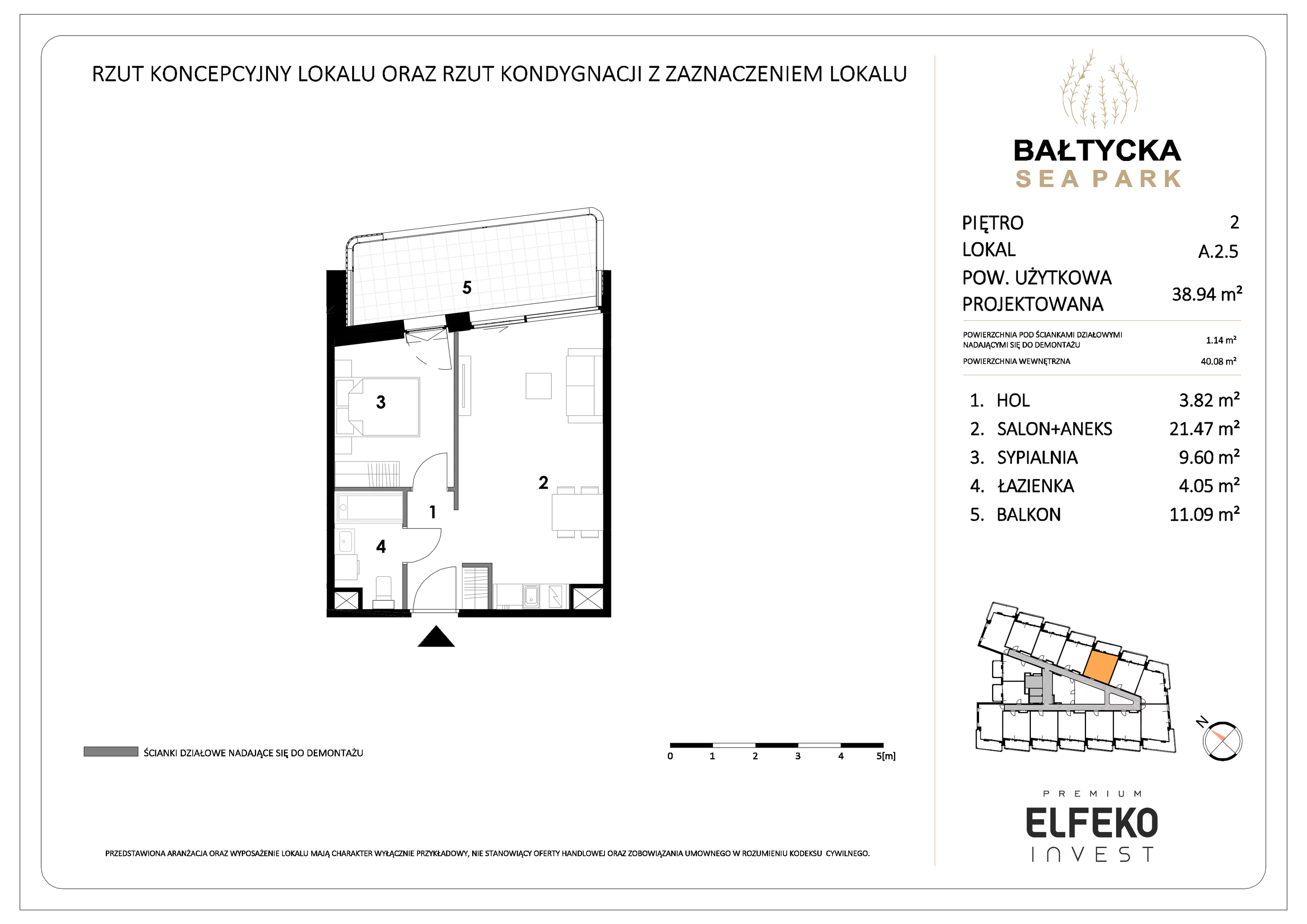 2 pokoje, mieszkanie 38,94 m², piętro 2, oferta nr A.2.5, Bałtycka Sea Park, Krynica Morska, ul. Bałtycka