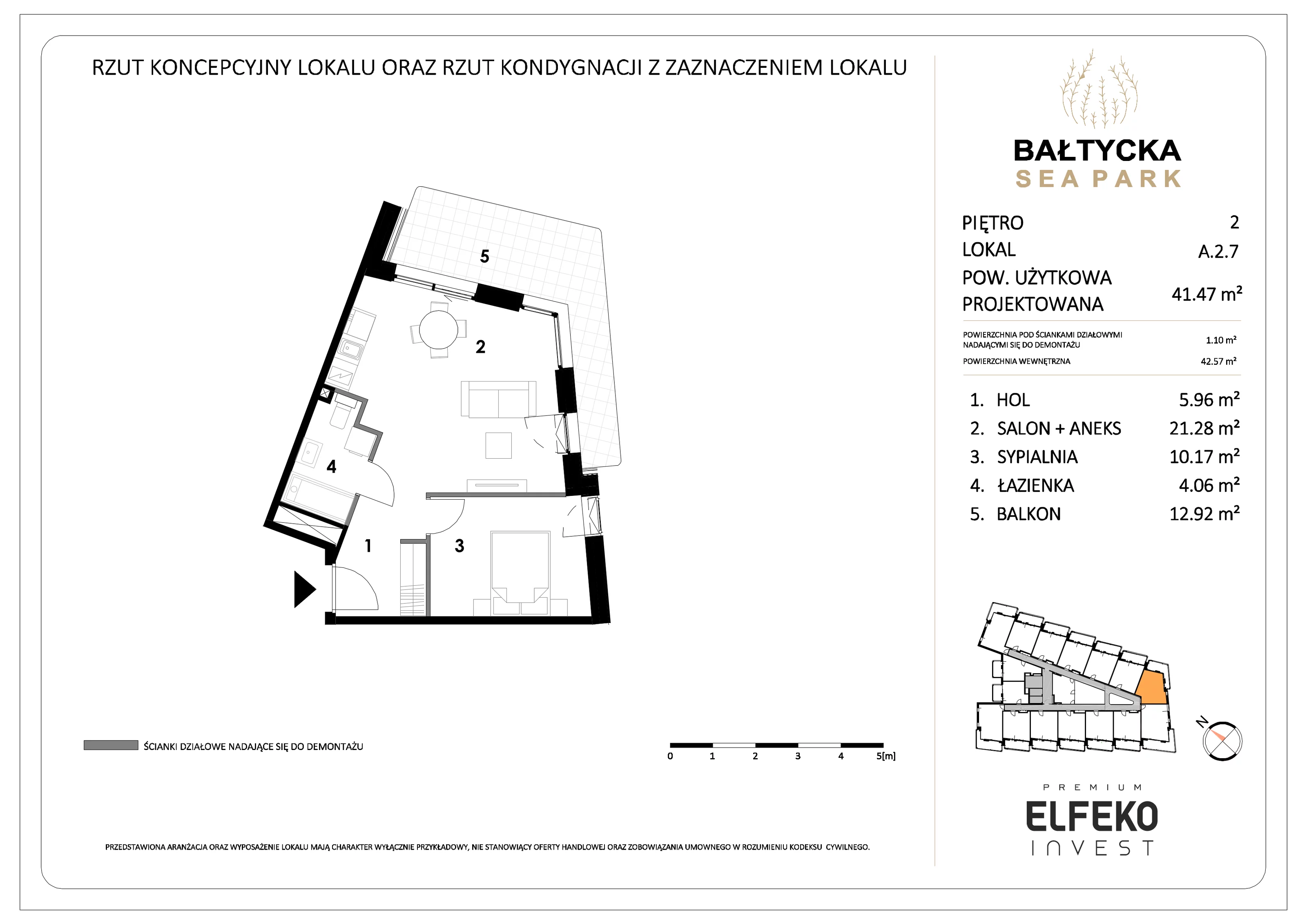2 pokoje, mieszkanie 41,47 m², piętro 2, oferta nr A.2.7, Bałtycka Sea Park, Krynica Morska, ul. Bałtycka