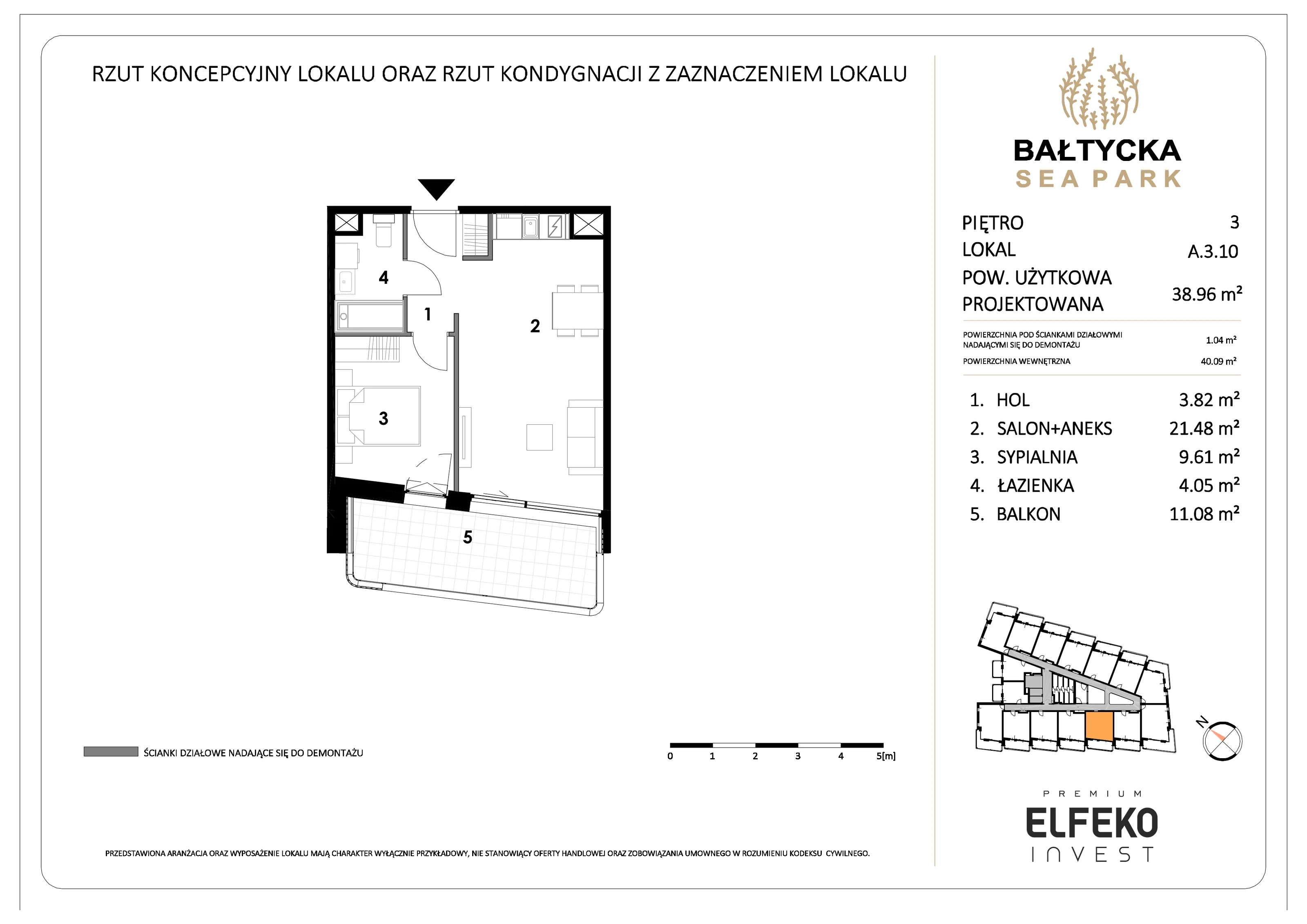 2 pokoje, mieszkanie 38,96 m², piętro 3, oferta nr A.3.10, Bałtycka Sea Park, Krynica Morska, ul. Bałtycka