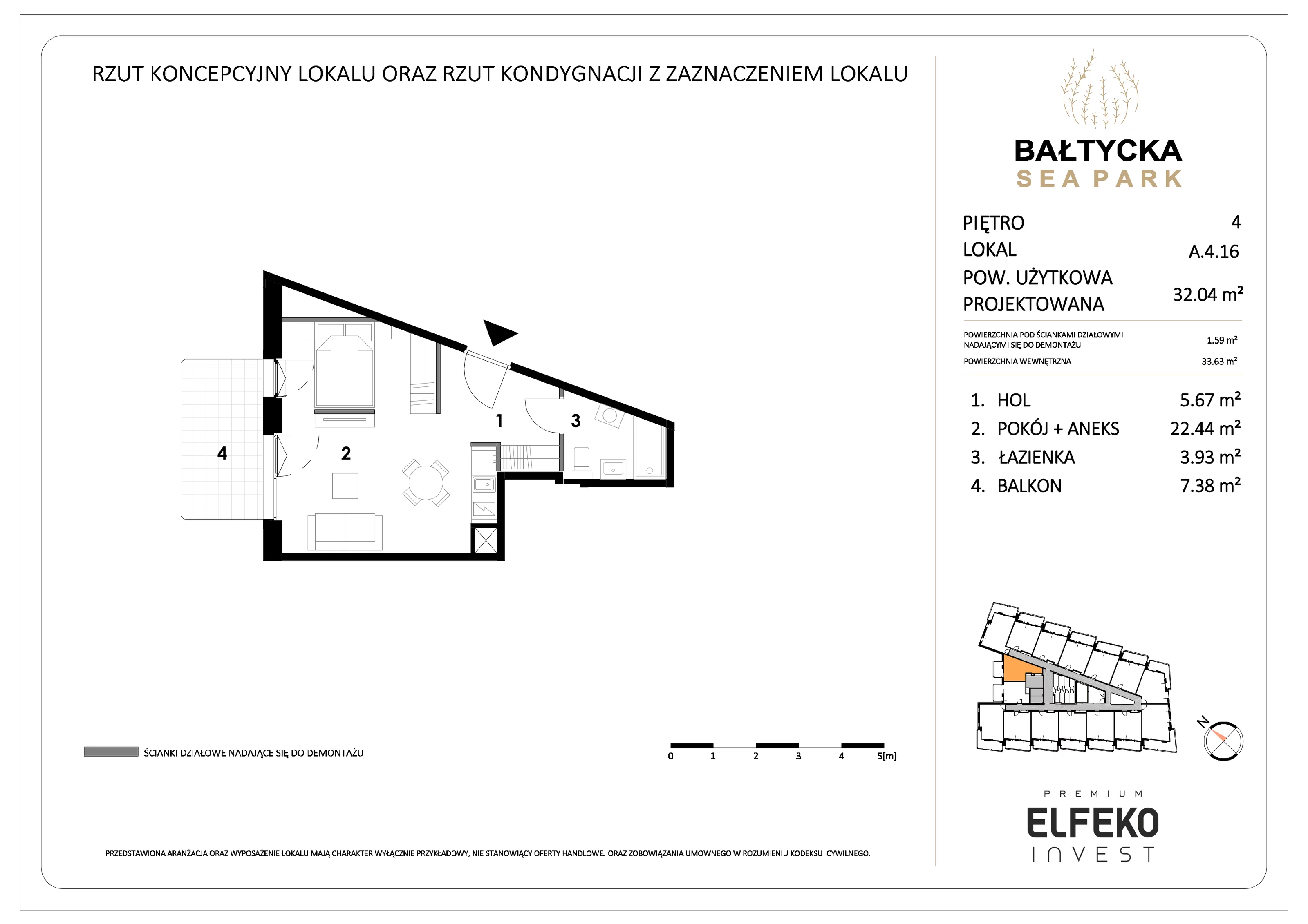 1 pokój, apartament 32,04 m², piętro 4, oferta nr A.4.16, Bałtycka Sea Park, Krynica Morska, ul. Bałtycka