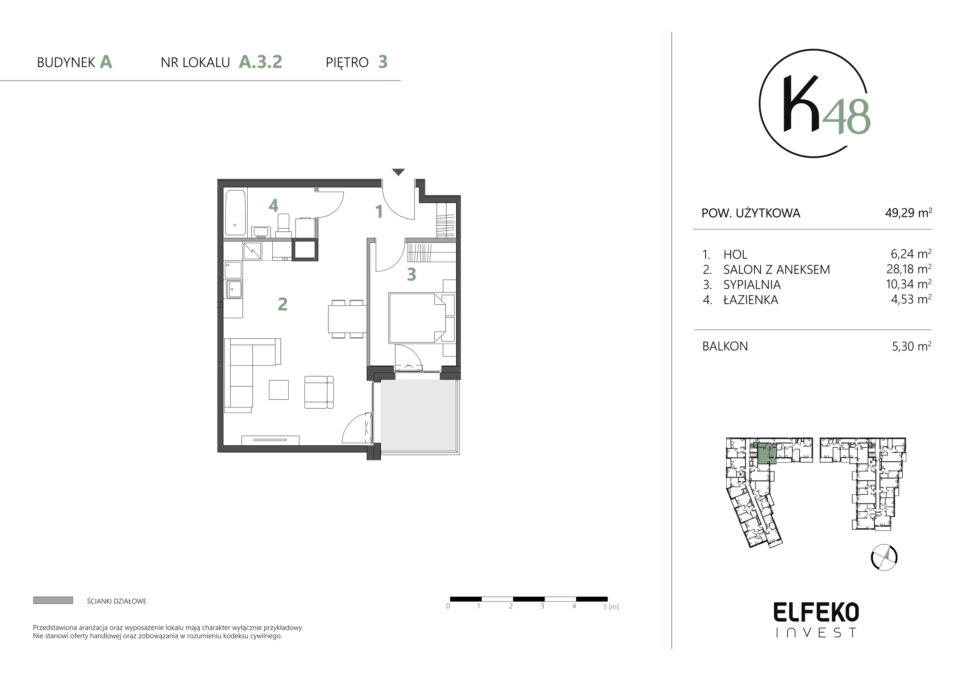 2 pokoje, mieszkanie 49,29 m², piętro 3, oferta nr A.3.2, K48, Gdańsk, Przymorze, ul. Kołobrzeska 48