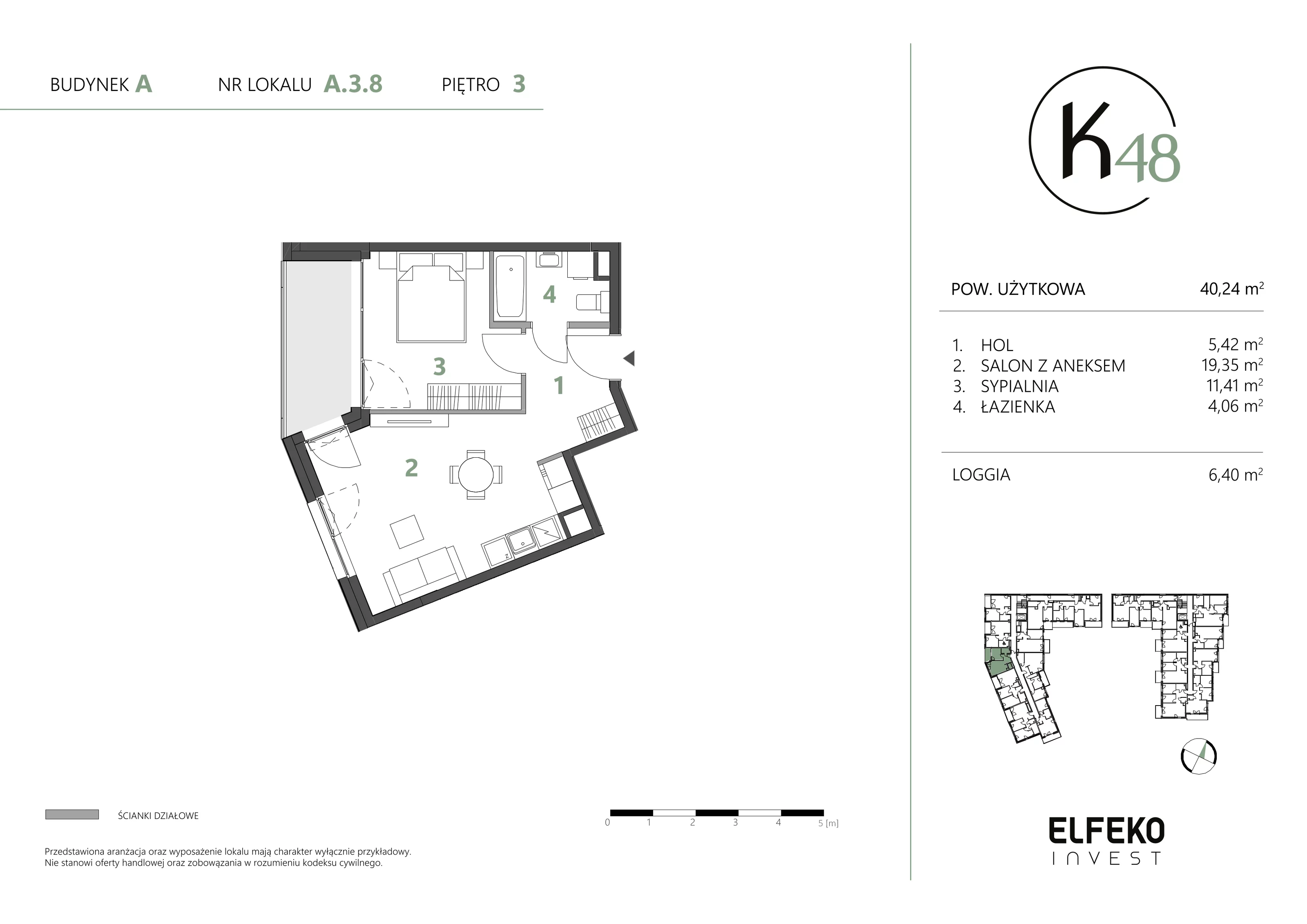 2 pokoje, mieszkanie 40,24 m², piętro 3, oferta nr A.3.8, K48, Gdańsk, Przymorze, ul. Kołobrzeska 48