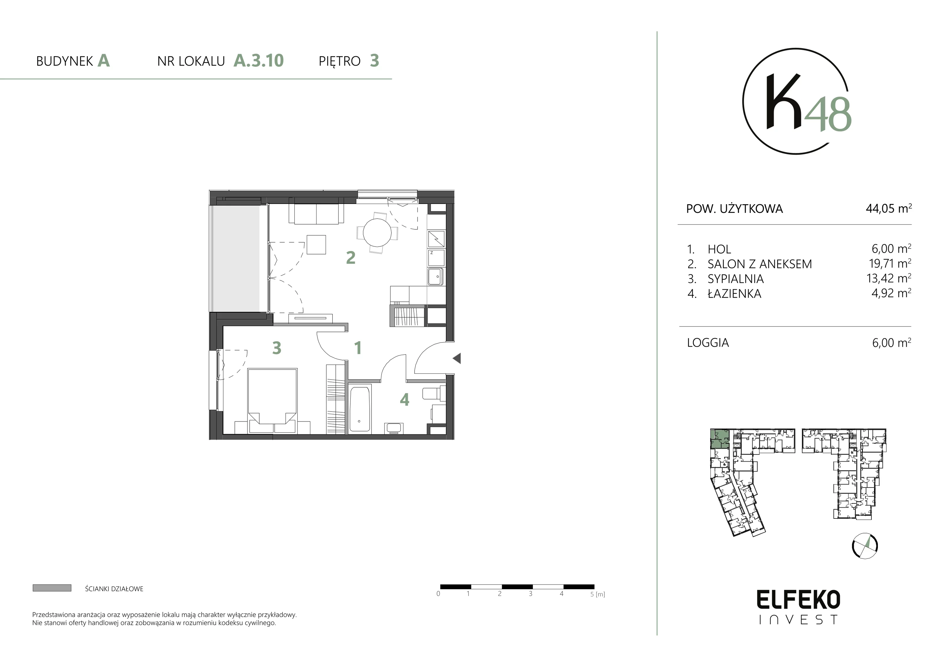 2 pokoje, mieszkanie 44,05 m², piętro 3, oferta nr A.3.10, K48, Gdańsk, Przymorze, ul. Kołobrzeska 48