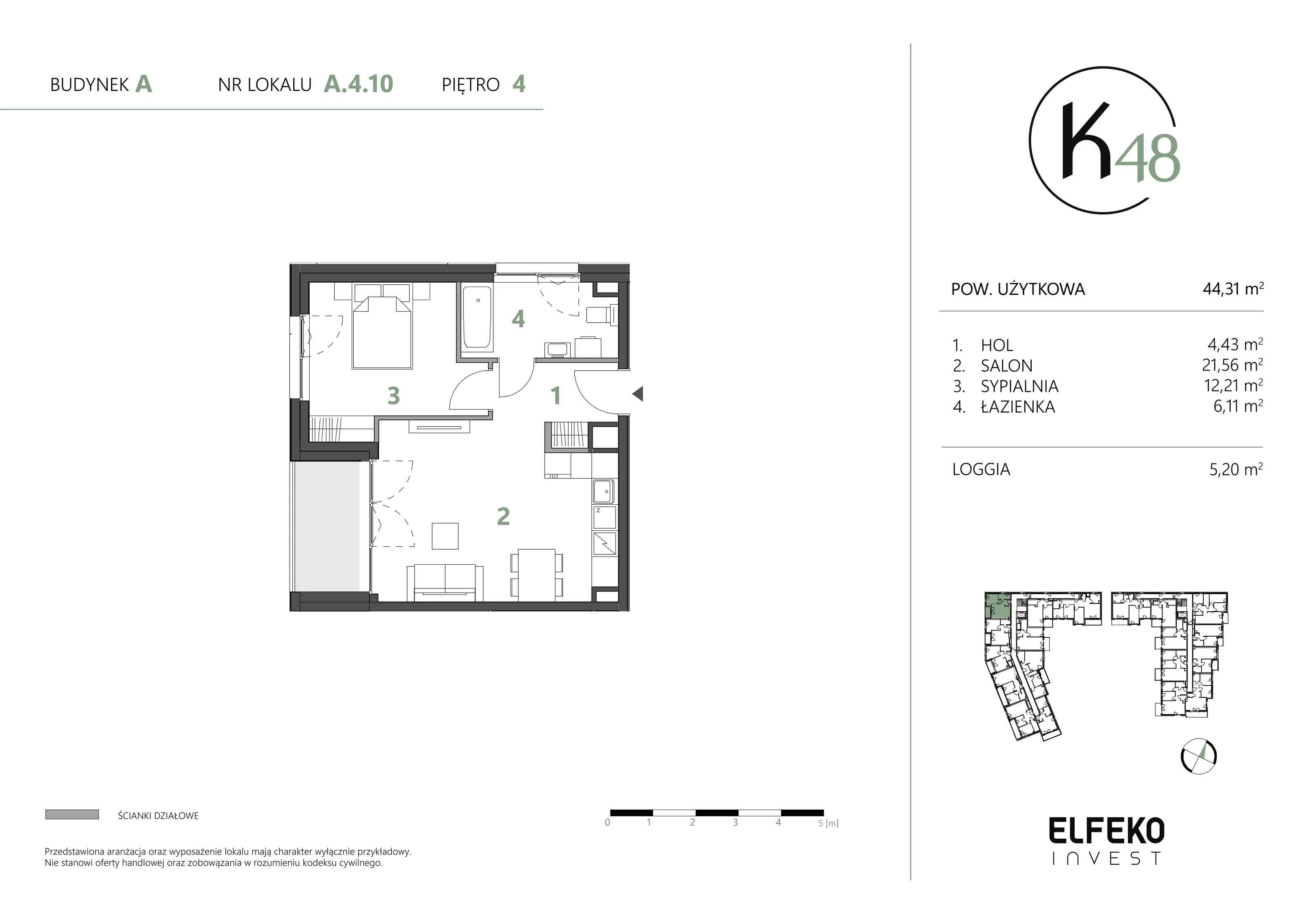 2 pokoje, mieszkanie 44,31 m², piętro 4, oferta nr A.4.10, K48, Gdańsk, Przymorze, ul. Kołobrzeska 48