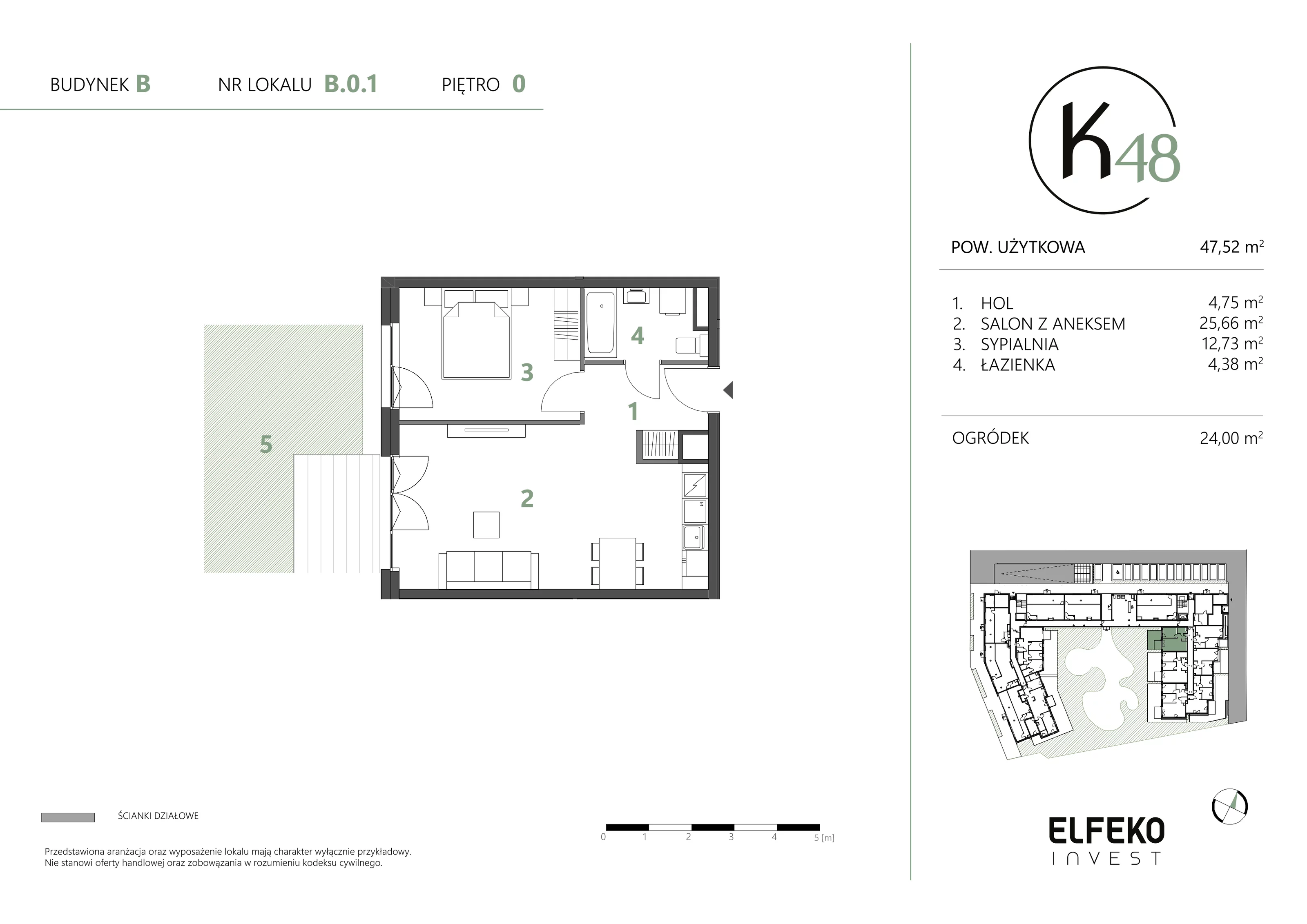 2 pokoje, mieszkanie 47,52 m², parter, oferta nr B.0.1, K48, Gdańsk, Przymorze, ul. Kołobrzeska 48