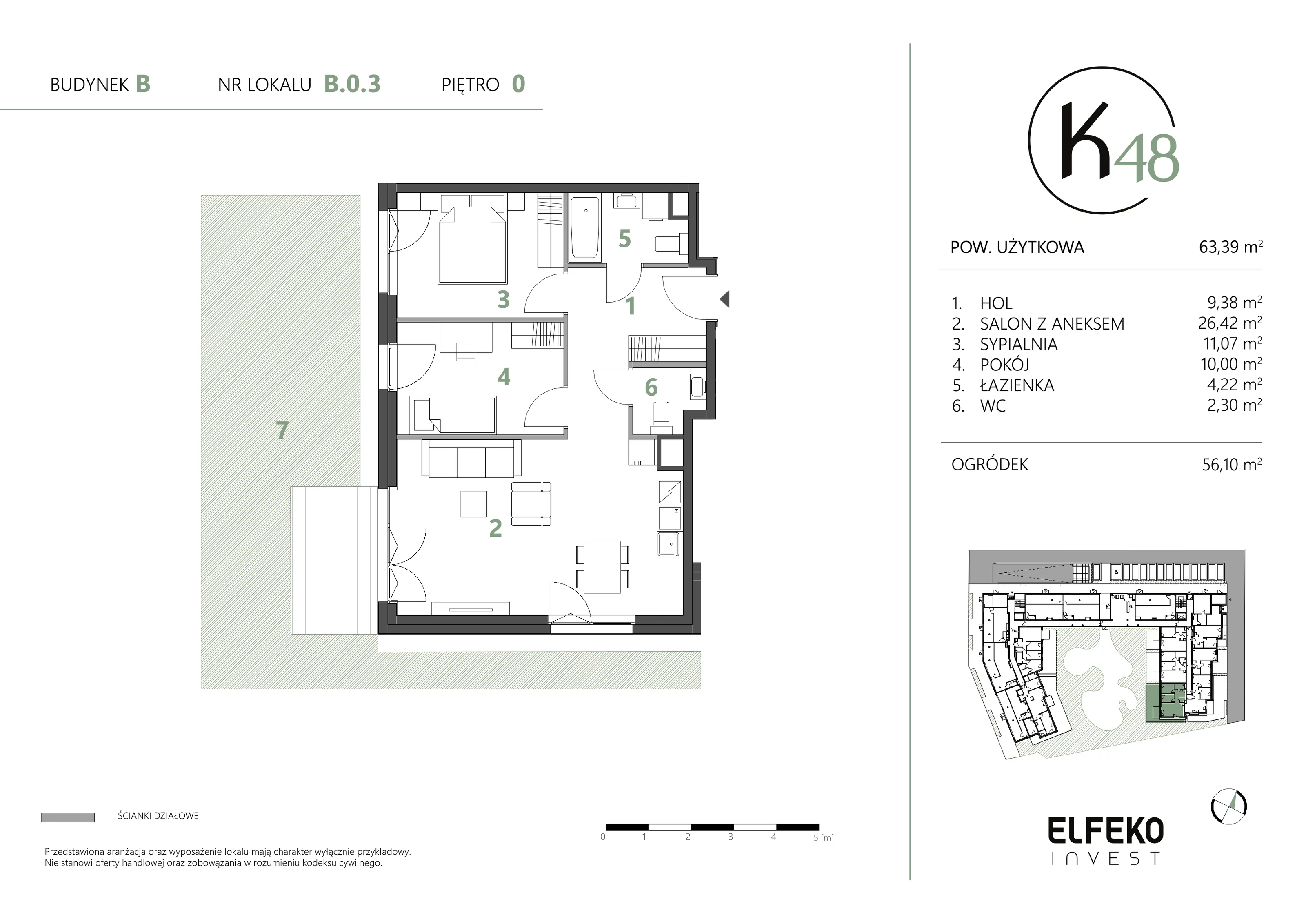 3 pokoje, mieszkanie 63,39 m², parter, oferta nr B.0.3, K48, Gdańsk, Przymorze, ul. Kołobrzeska 48