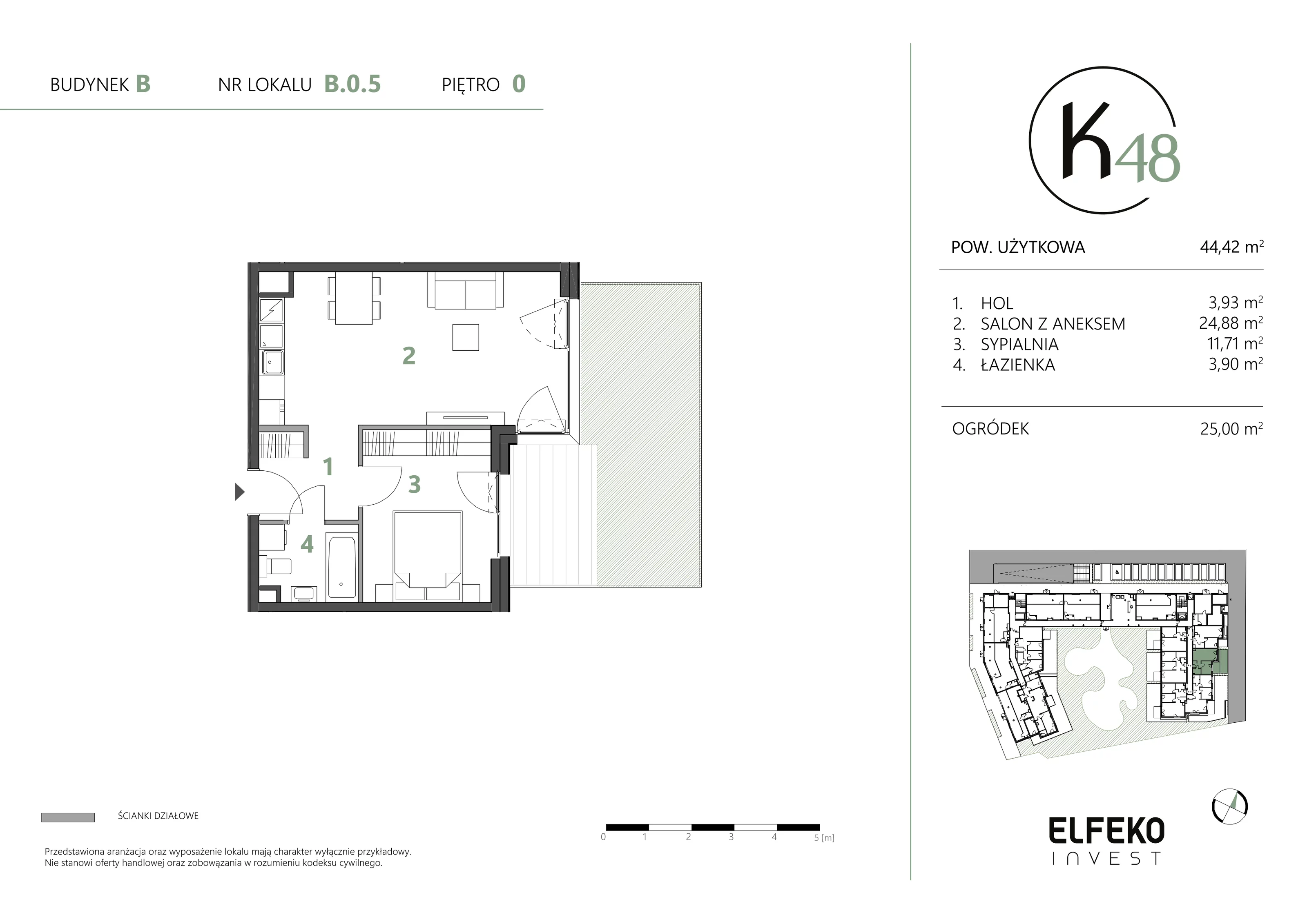 2 pokoje, mieszkanie 44,42 m², parter, oferta nr B.0.5, K48, Gdańsk, Przymorze, ul. Kołobrzeska 48