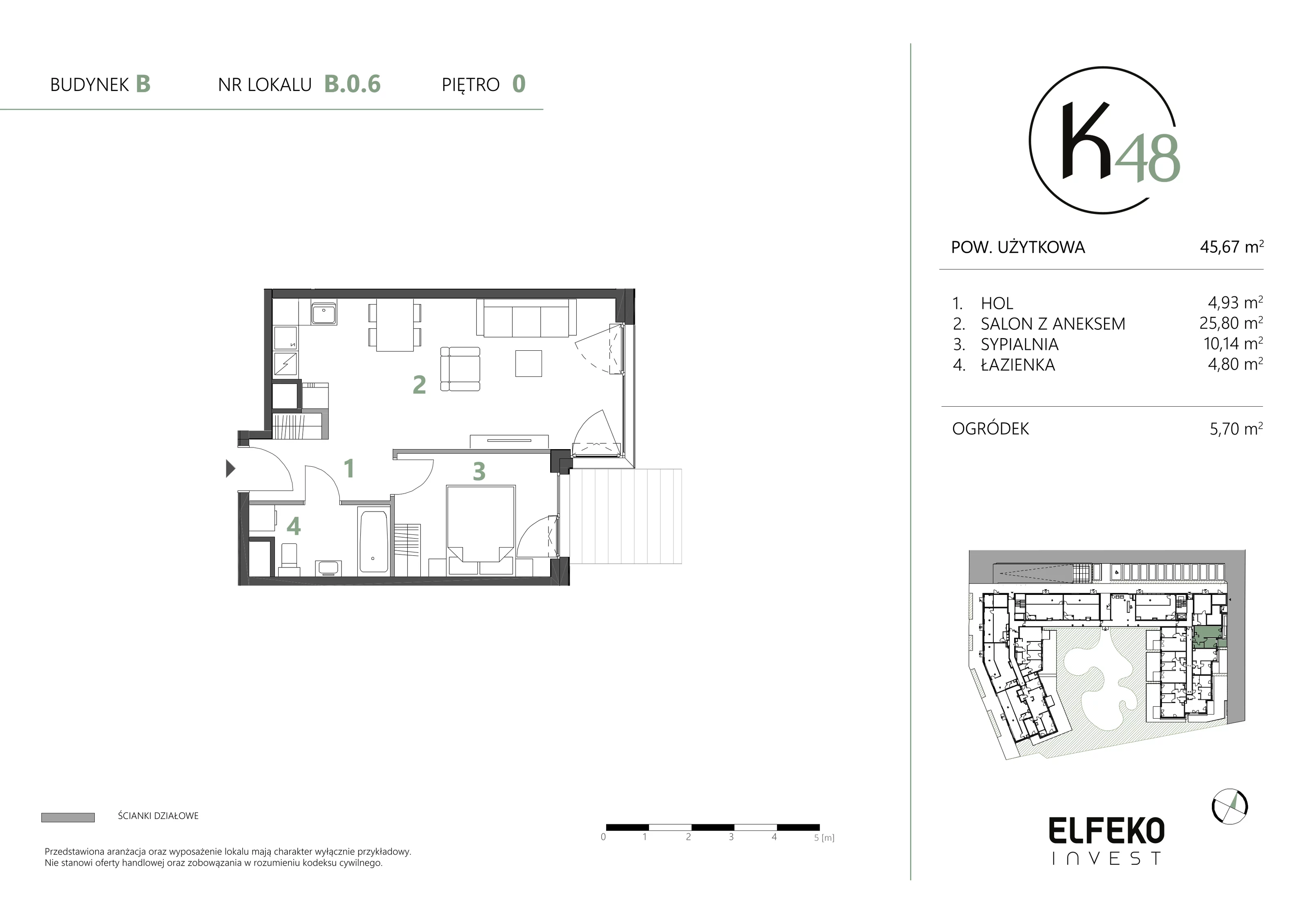 2 pokoje, mieszkanie 45,67 m², parter, oferta nr B.0.6, K48, Gdańsk, Przymorze, ul. Kołobrzeska 48