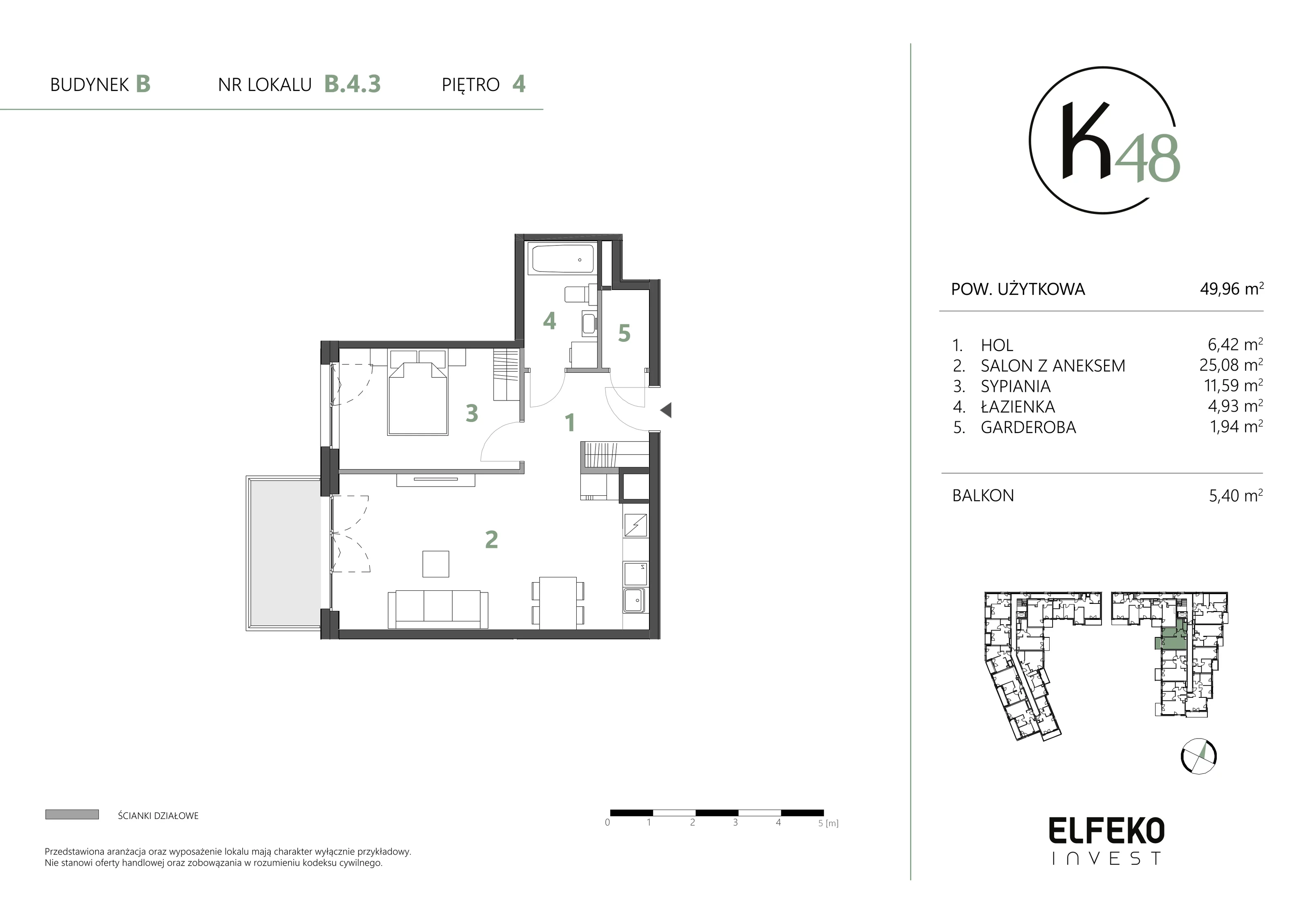 2 pokoje, mieszkanie 49,96 m², piętro 4, oferta nr B.4.3, K48, Gdańsk, Przymorze, ul. Kołobrzeska 48