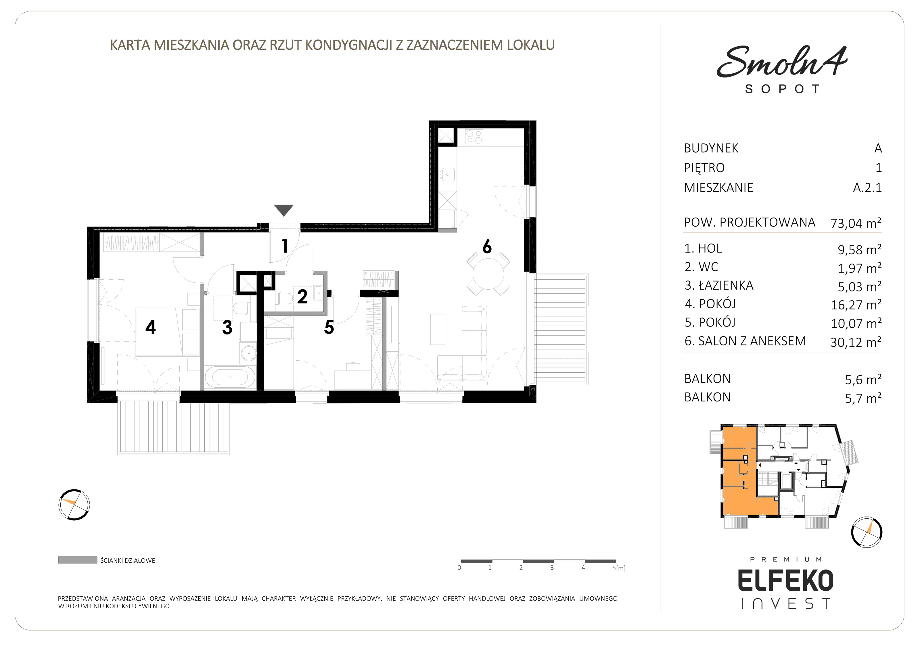 3 pokoje, mieszkanie 73,04 m², piętro 1, oferta nr A.2.1, Smolna 4, Sopot, Świemirowo, ul. Smolna 4