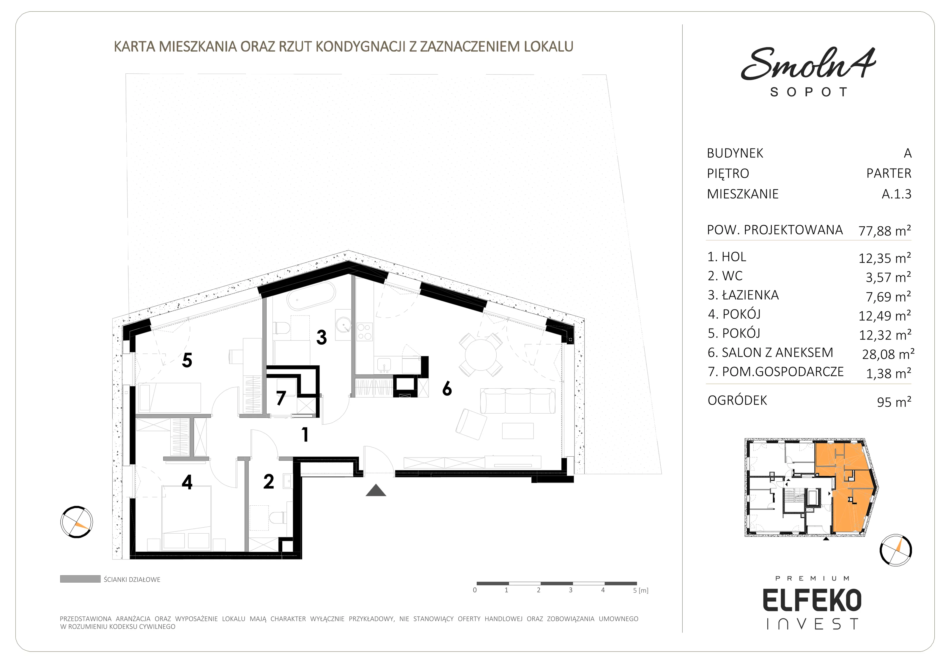 3 pokoje, apartament 77,88 m², parter, oferta nr A.1.3, Smolna 4, Sopot, Świemirowo, ul. Smolna 4
