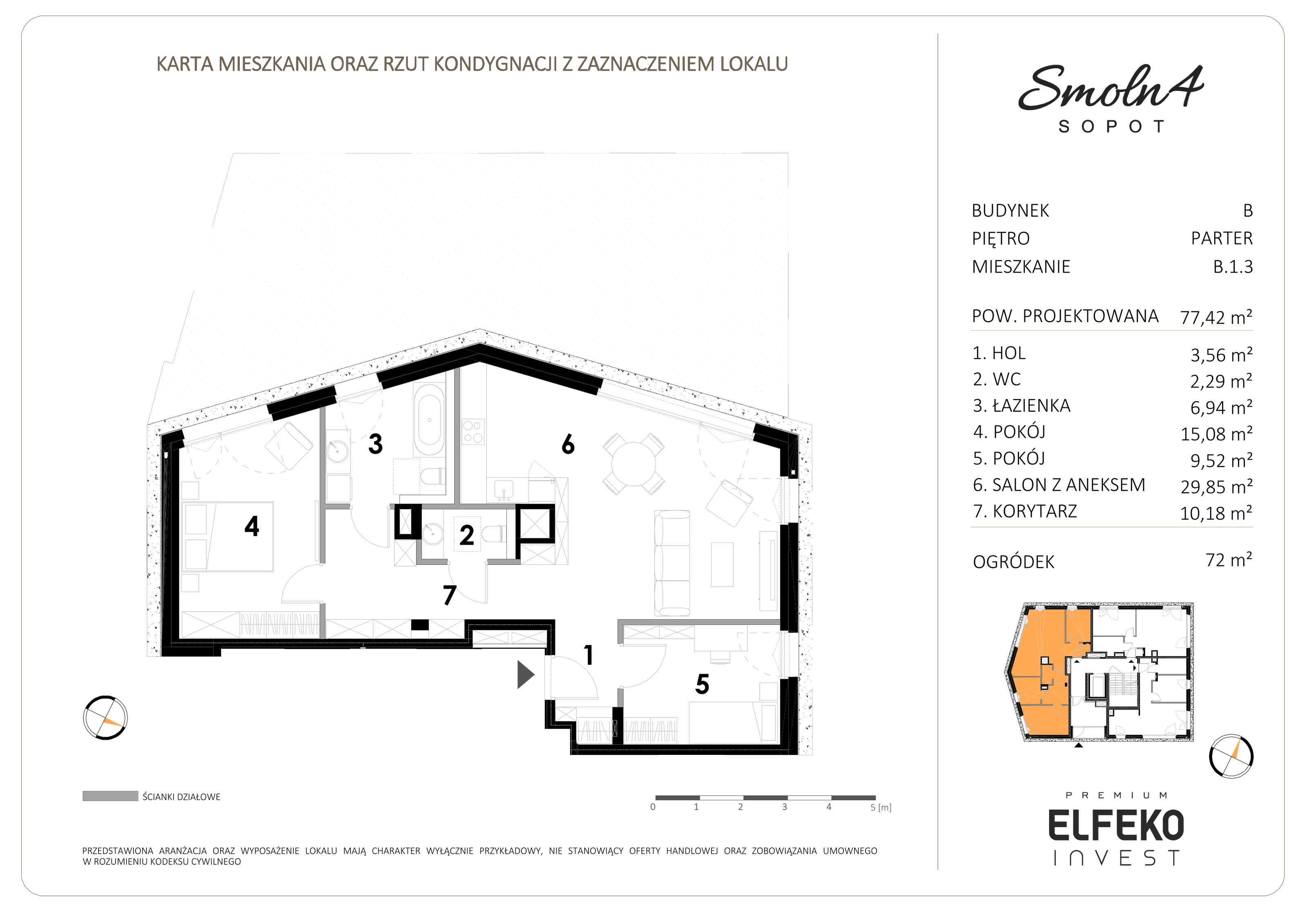 3 pokoje, apartament 77,42 m², parter, oferta nr B.1.3, Smolna 4, Sopot, Świemirowo, ul. Smolna 4