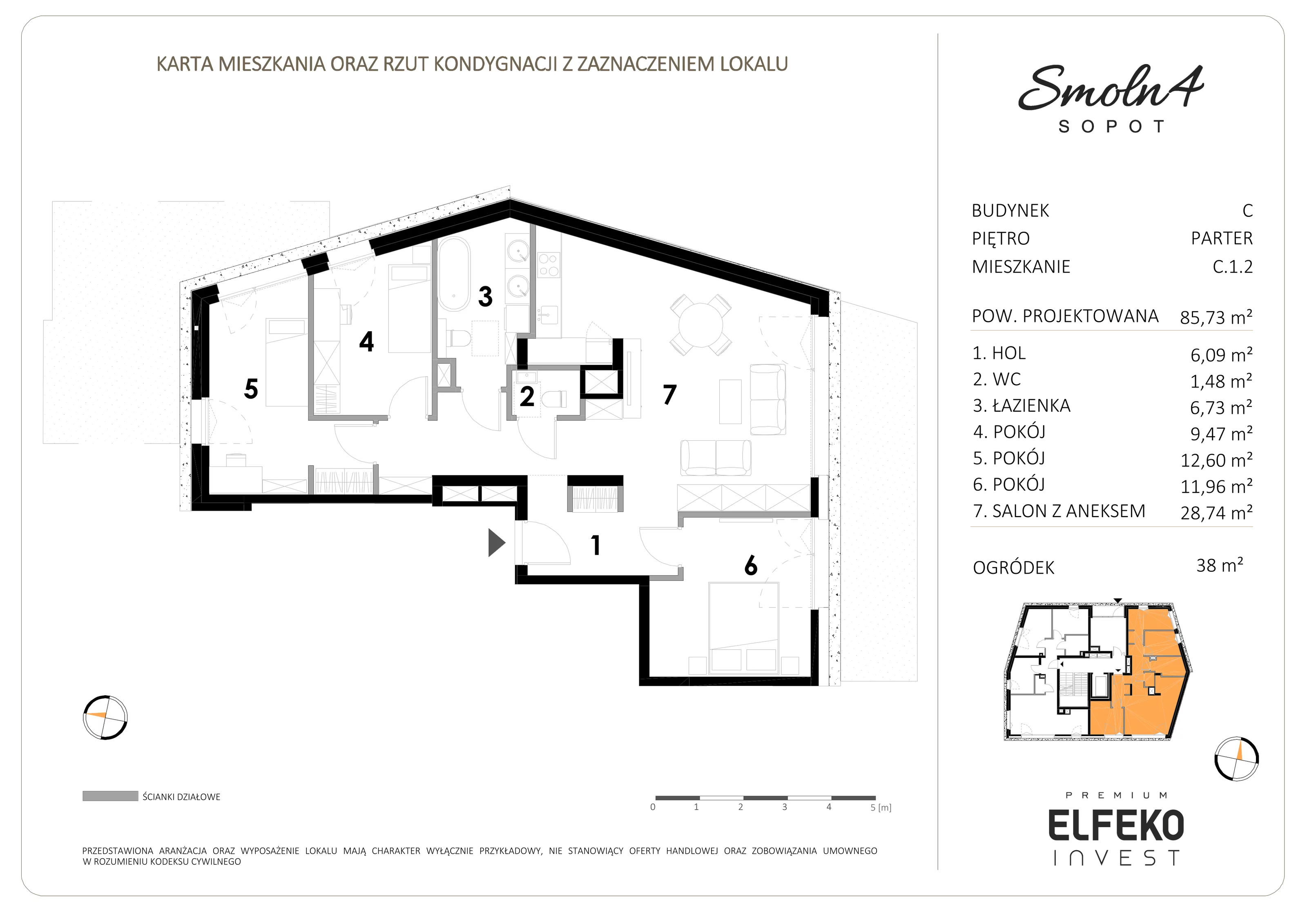 4 pokoje, mieszkanie 85,73 m², parter, oferta nr C.1.2, Smolna 4, Sopot, Świemirowo, ul. Smolna 4