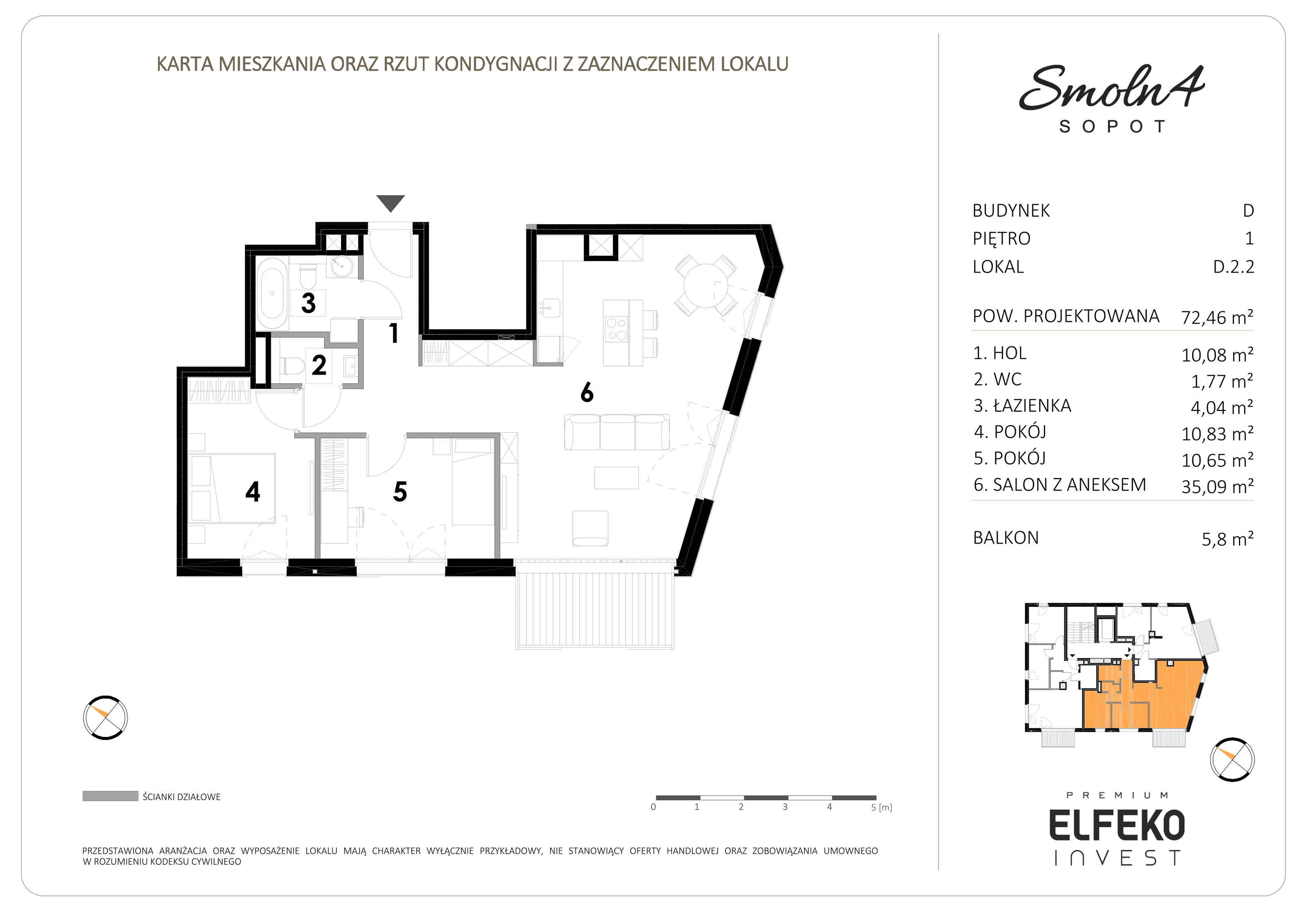 3 pokoje, apartament 72,46 m², piętro 1, oferta nr D.2.2, Smolna 4, Sopot, Świemirowo, ul. Smolna 4