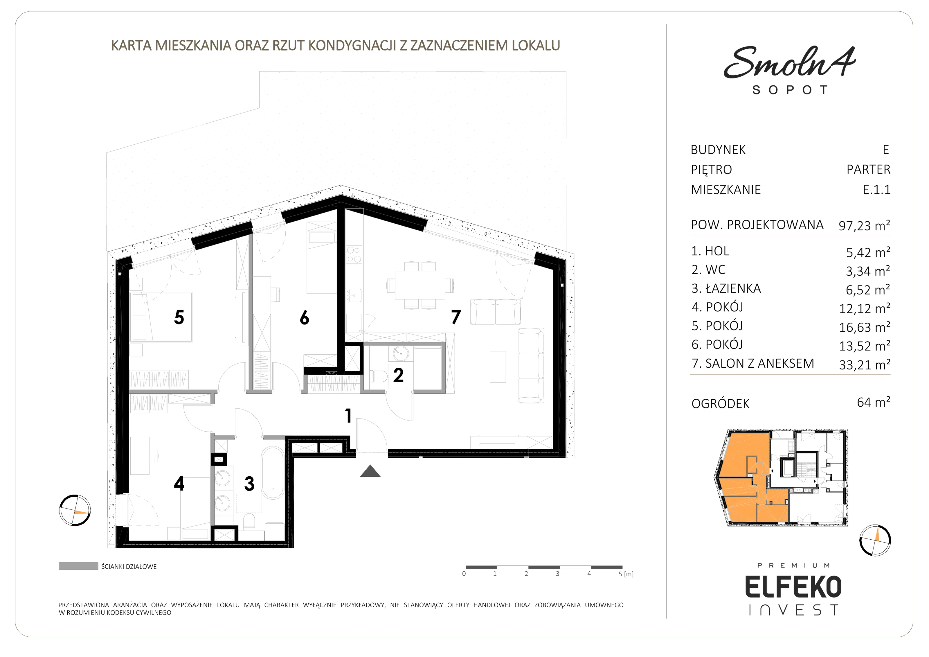 4 pokoje, mieszkanie 97,23 m², parter, oferta nr E.1.1, Smolna 4, Sopot, Świemirowo, ul. Smolna 4