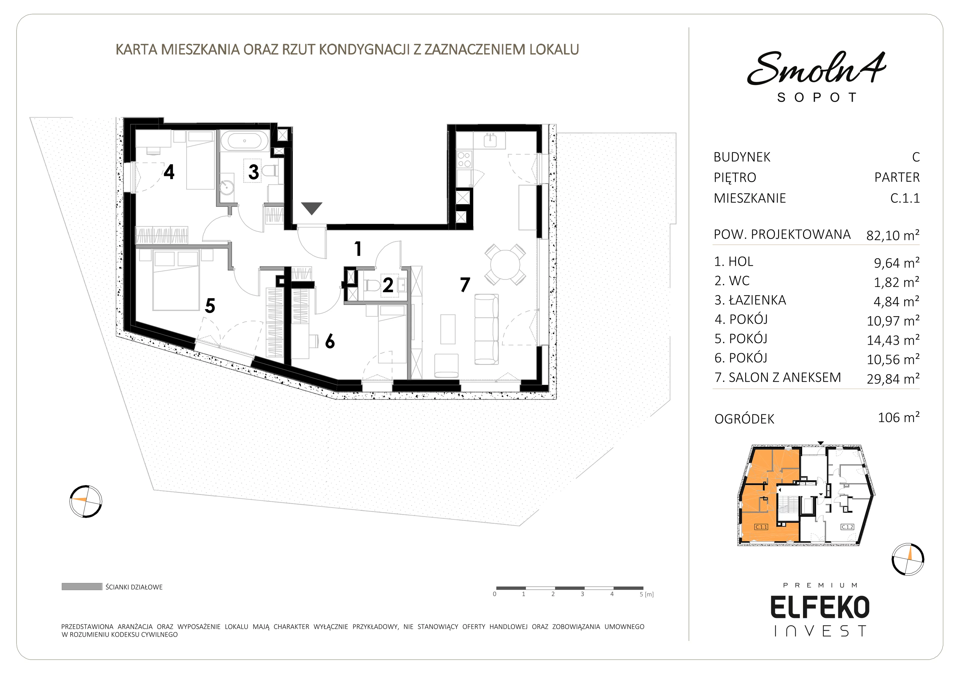 4 pokoje, mieszkanie 82,10 m², parter, oferta nr C.1.1, Smolna 4, Sopot, Świemirowo, ul. Smolna 4